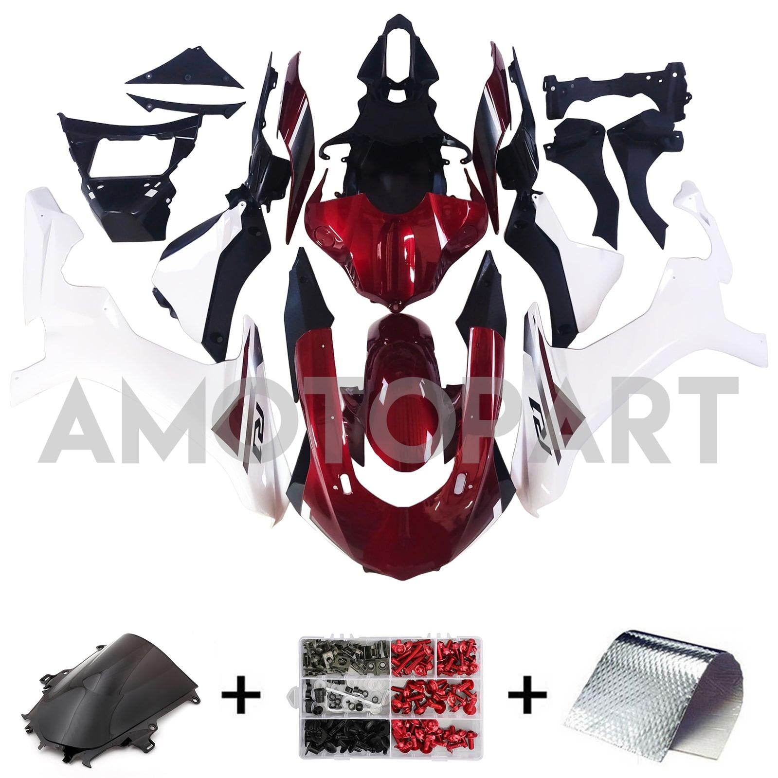 Amotopart Yamaha 2015-2019 YZF 1000 R1 White&Red Style3 Fairing Kit