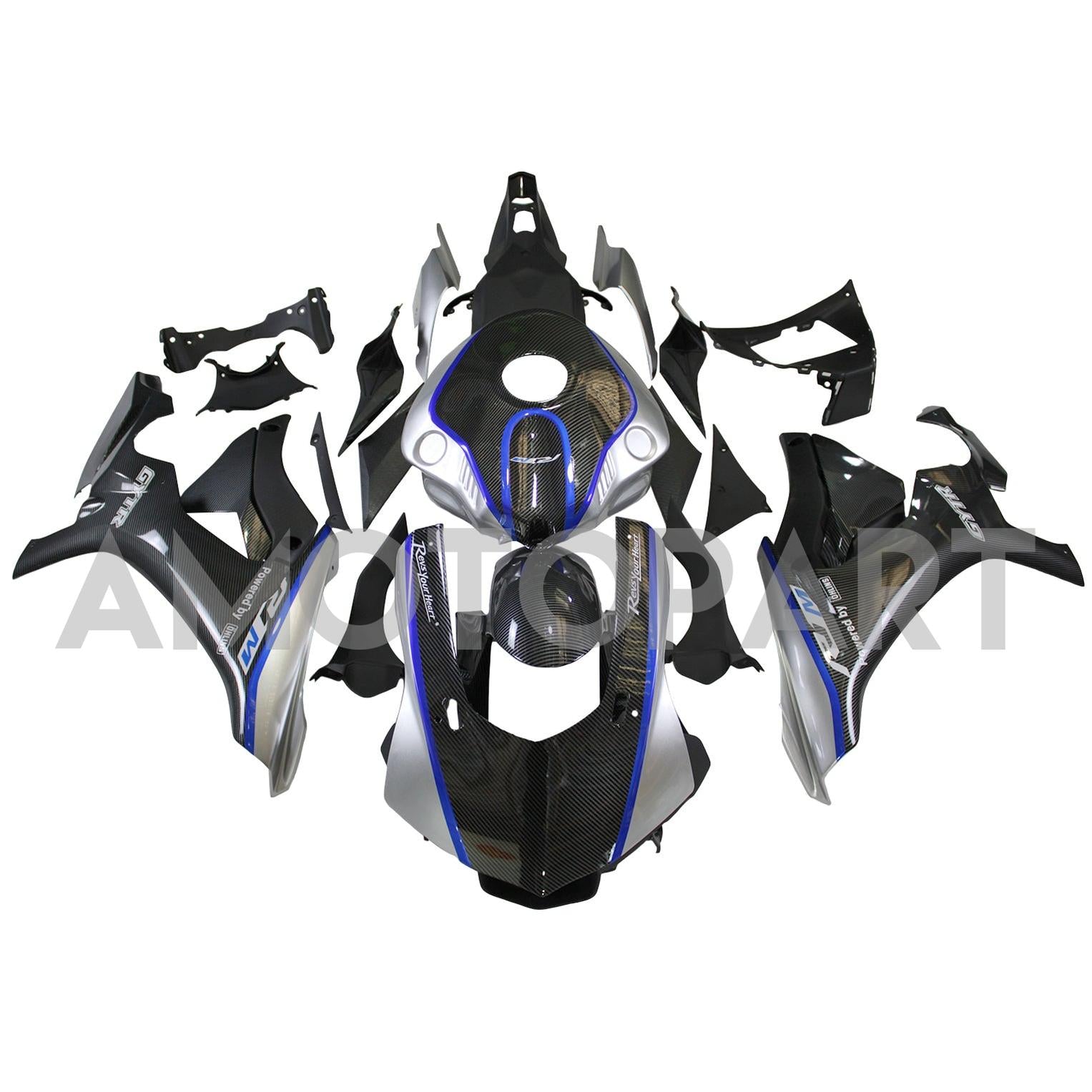 Amotopart Yamaha 2015-2019 YZF 1000 R1 Blue & Black Carbon Fiber Fairing Kit