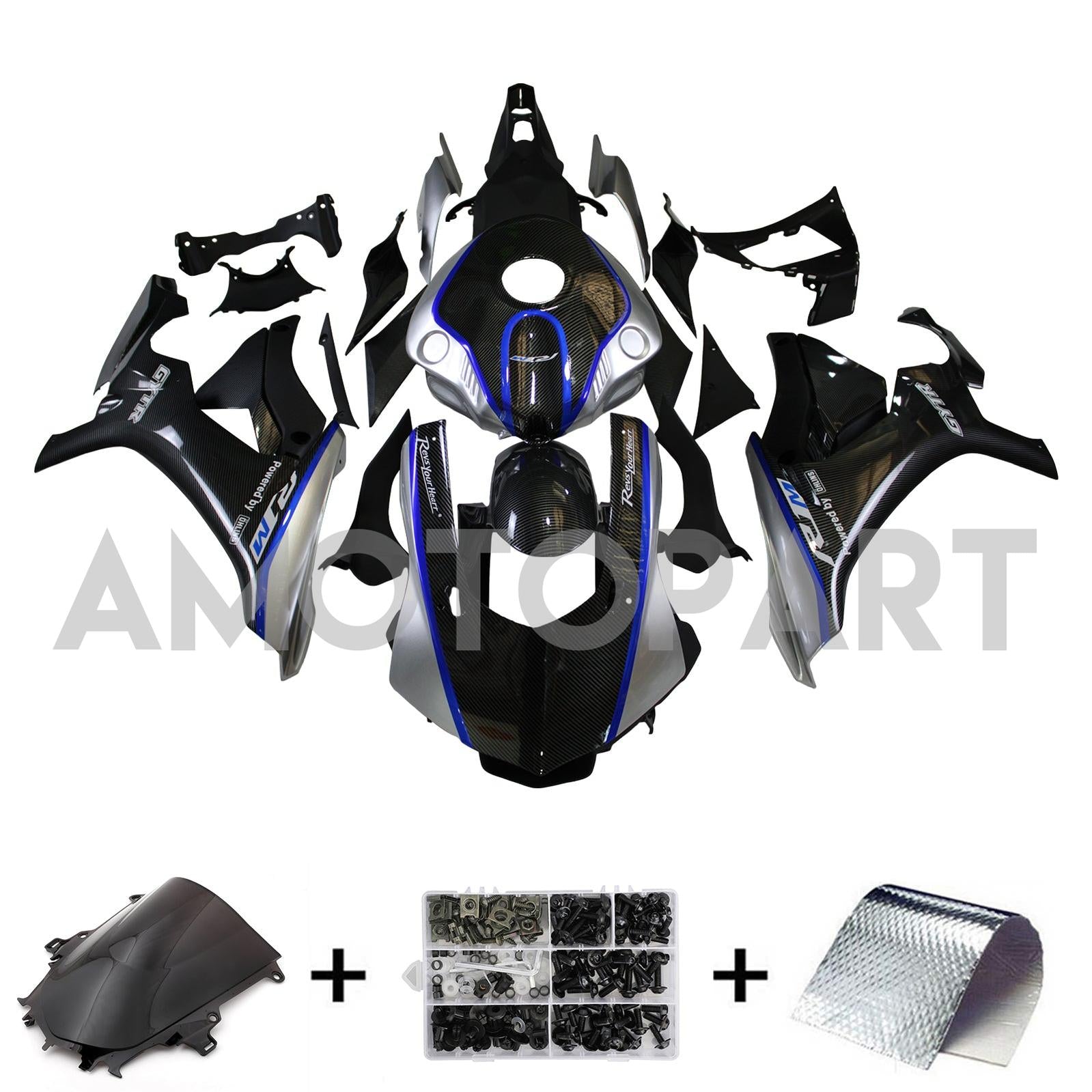 Amotopart Yamaha 2015-2019 YZF 1000 R1 Blue&Black Carbon Fiber Fairing Kit