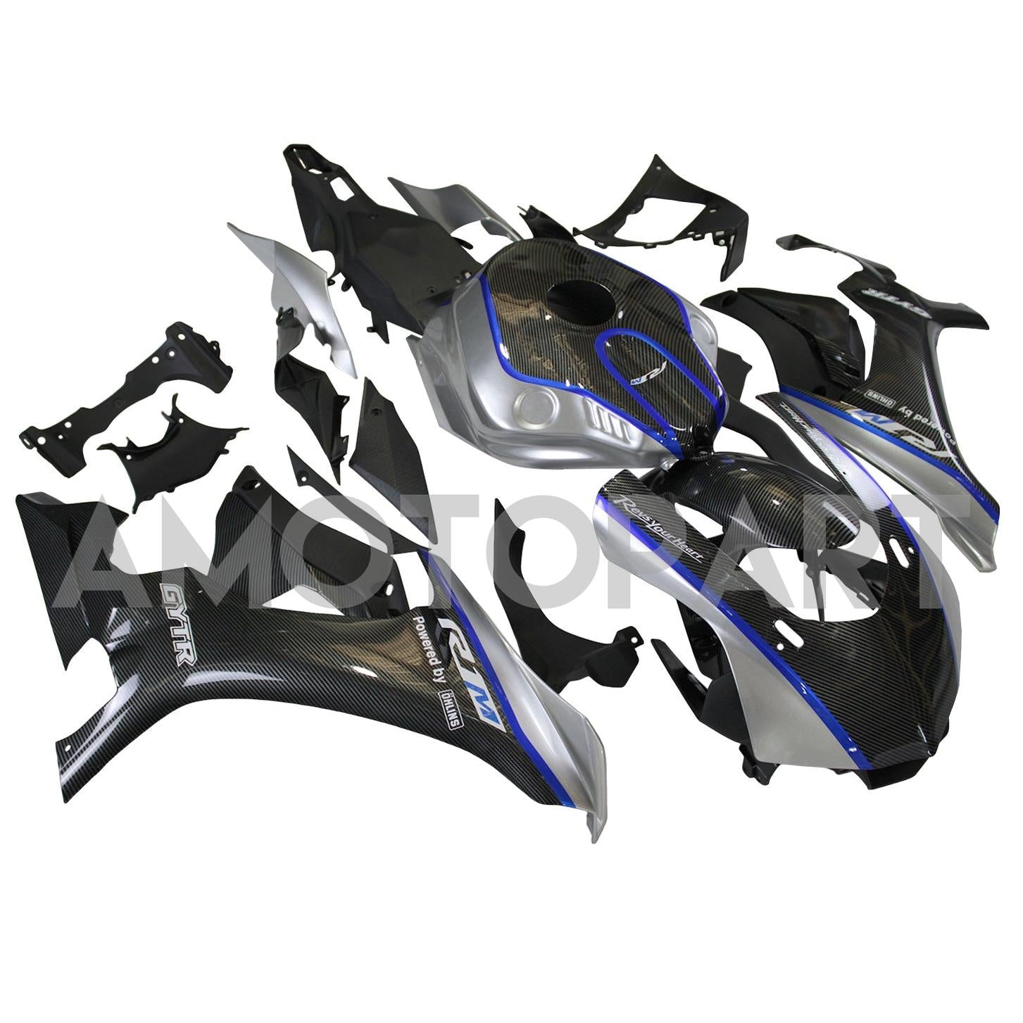 Amotopart Yamaha 2015-2019 YZF 1000 R1 Blue&Black Carbon Fiber Fairing Kit