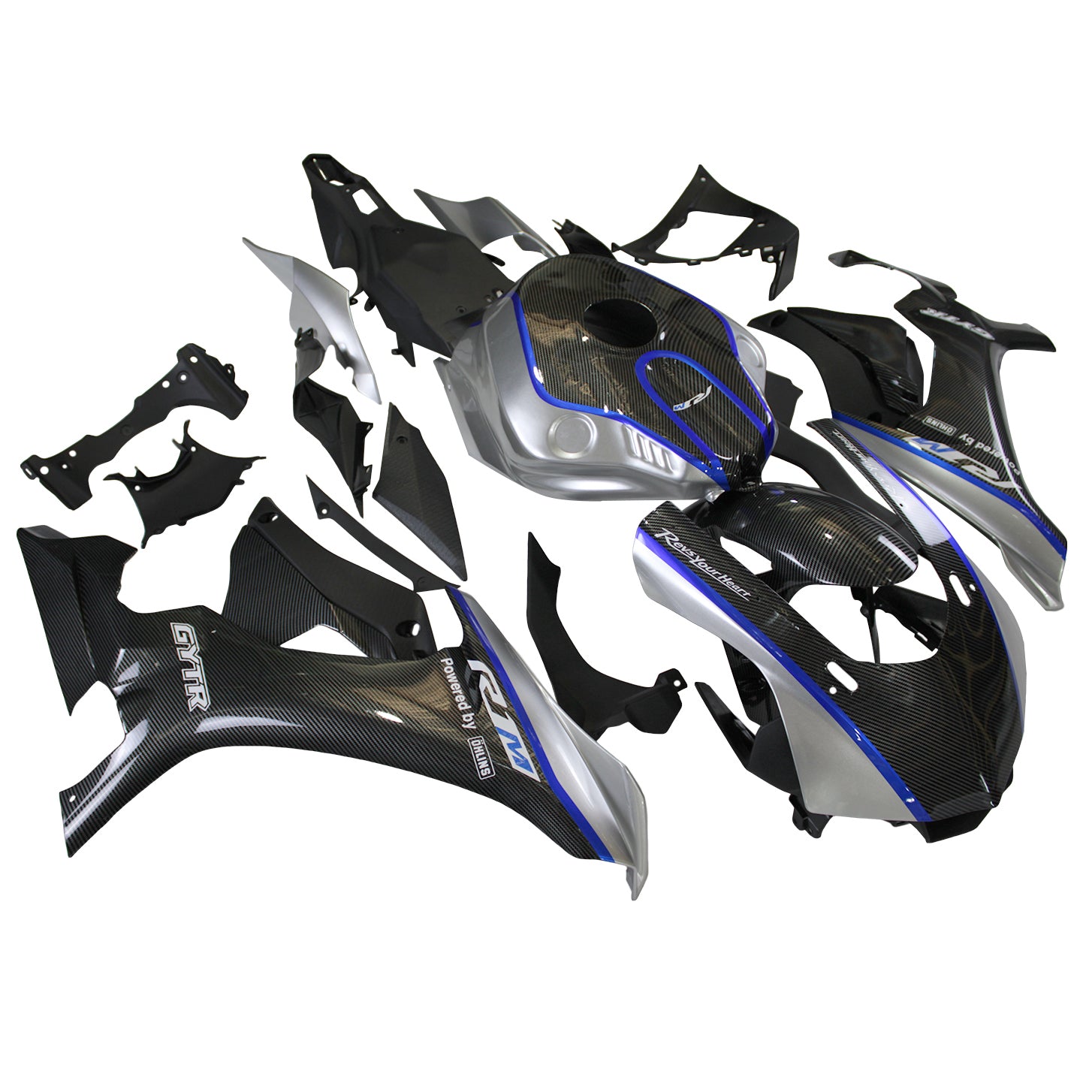 Amotopart ヤマハ 2015-2019 YZF 1000 R1 ブルー&ブラック カーボンファイバー フェアリングキット