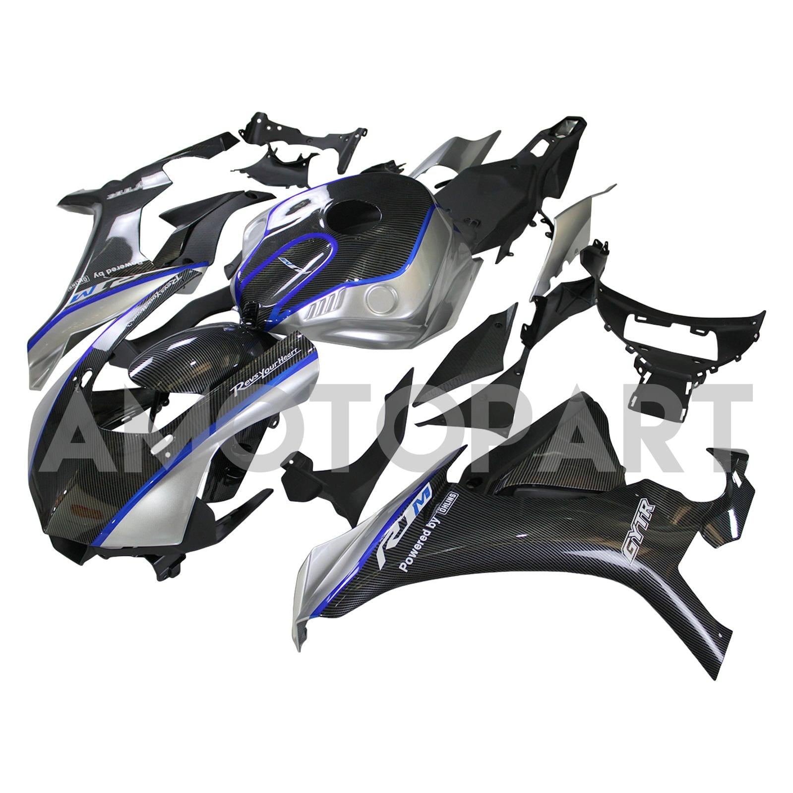 Amotopart Yamaha 2015-2019 YZF 1000 R1 Blue&Black Carbon Fiber Fairing Kit