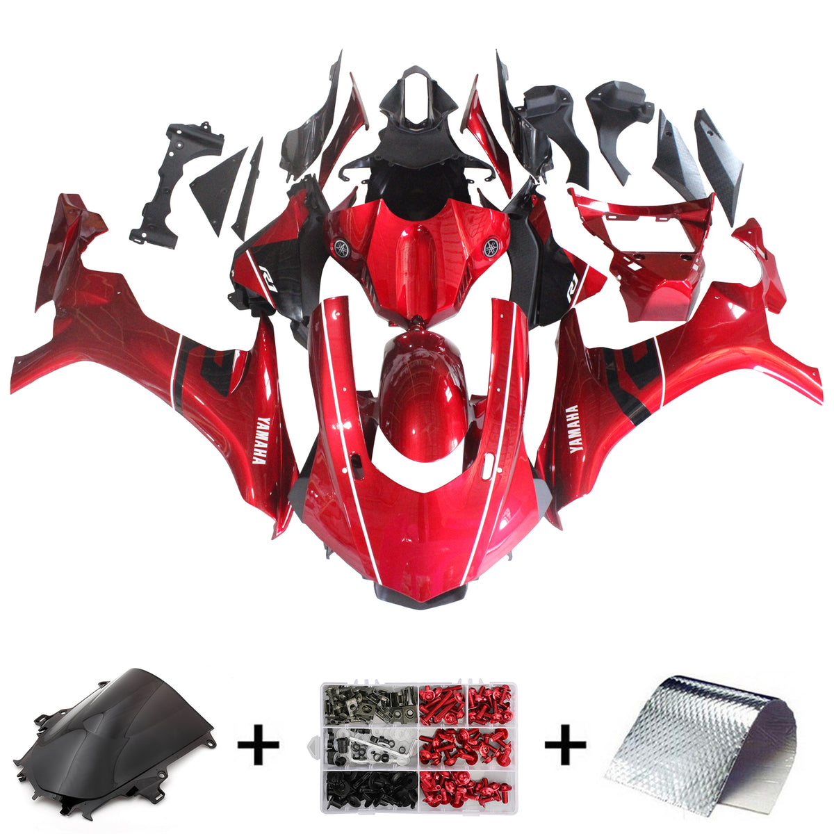 Amotopart Yamaha 2015-2019 YZF 1000 R1 Kit carena rosso scuro lucido