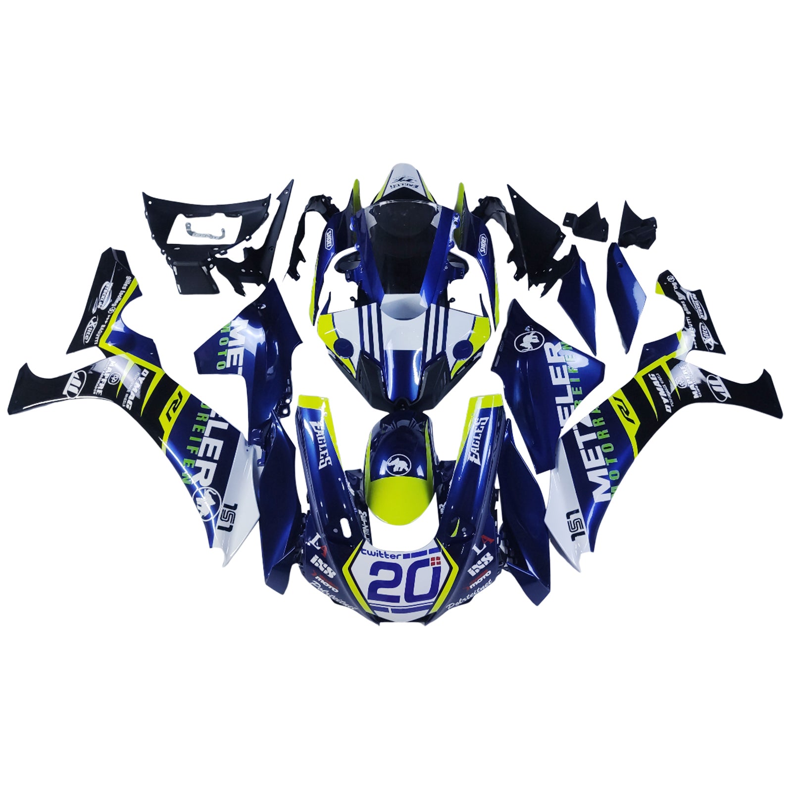 Kit de carénage Amotopart Yamaha 2015-2019 YZF 1000 R1 bleu et jaune