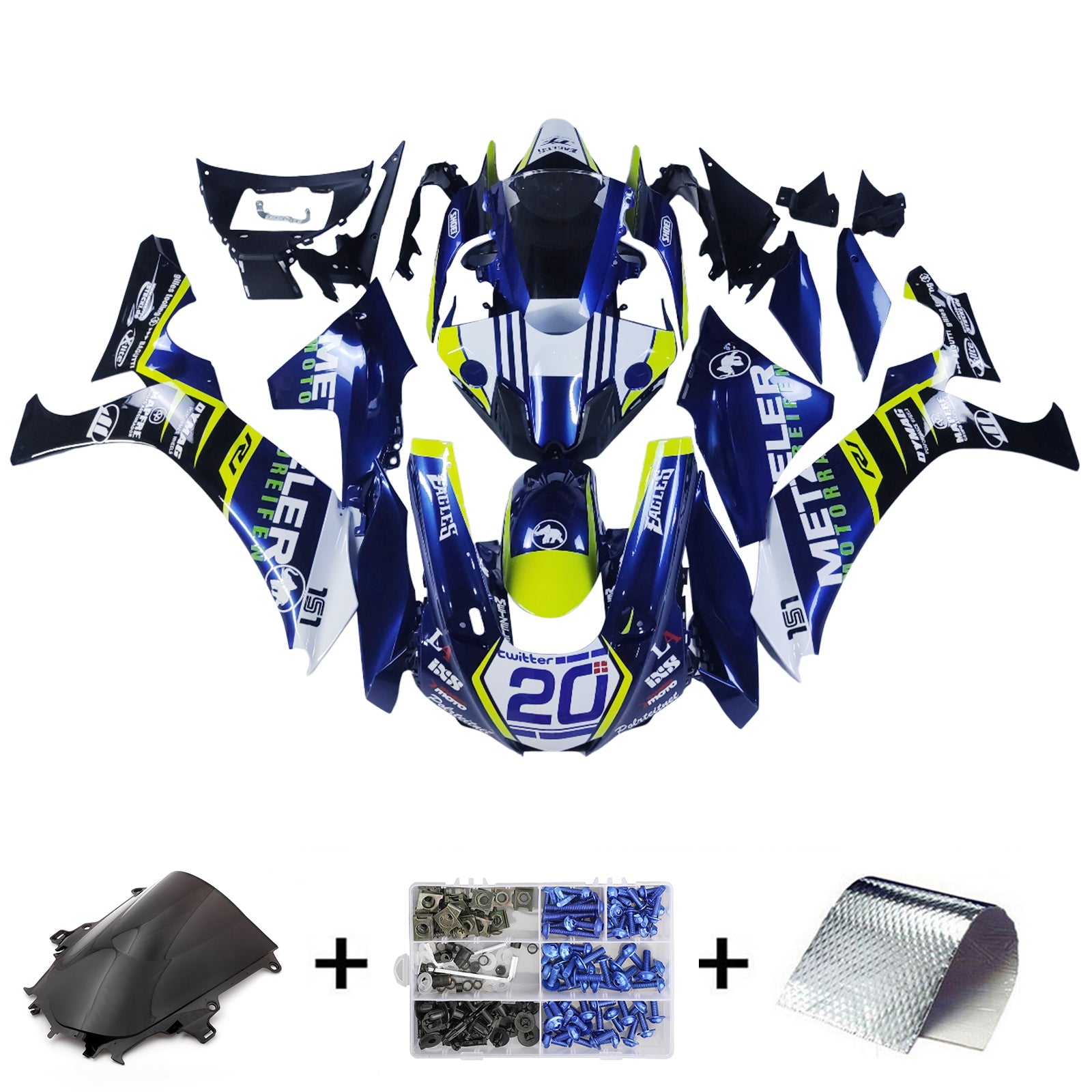 Kit de carénage Amotopart Yamaha 2015-2019 YZF 1000 R1 bleu et jaune