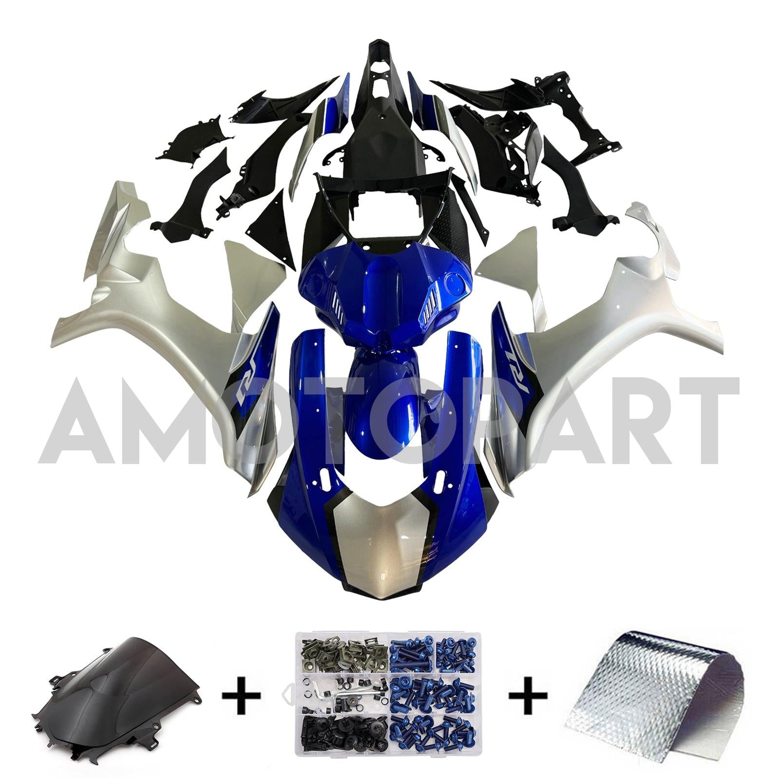 Amotopart Yamaha 2015-2019 YZF 1000 R1 Blue&Silver Fairing Kit