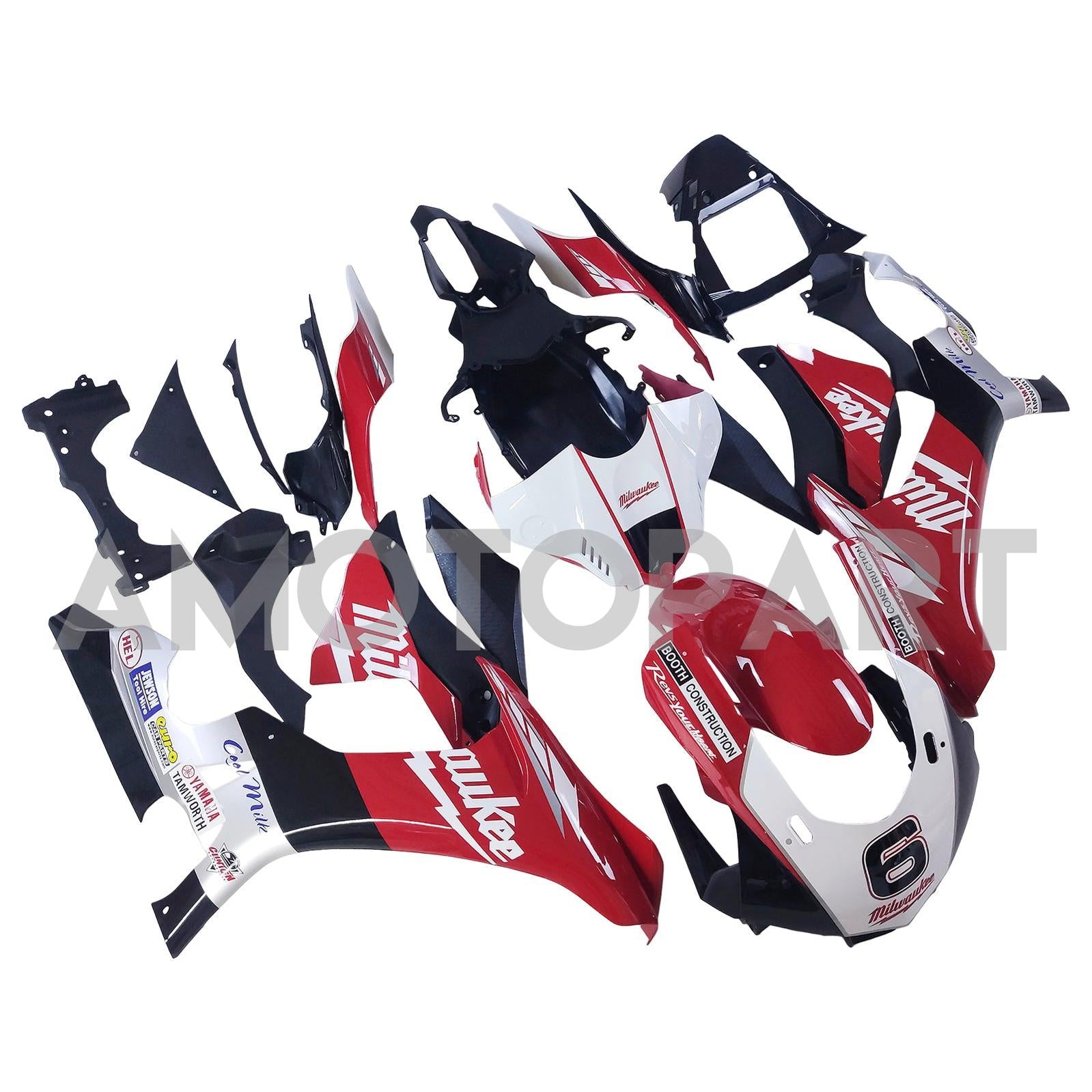 Amotopart Yamaha 2015-2019 YZF 1000 R1 White&Red Style1 Fairing Kit