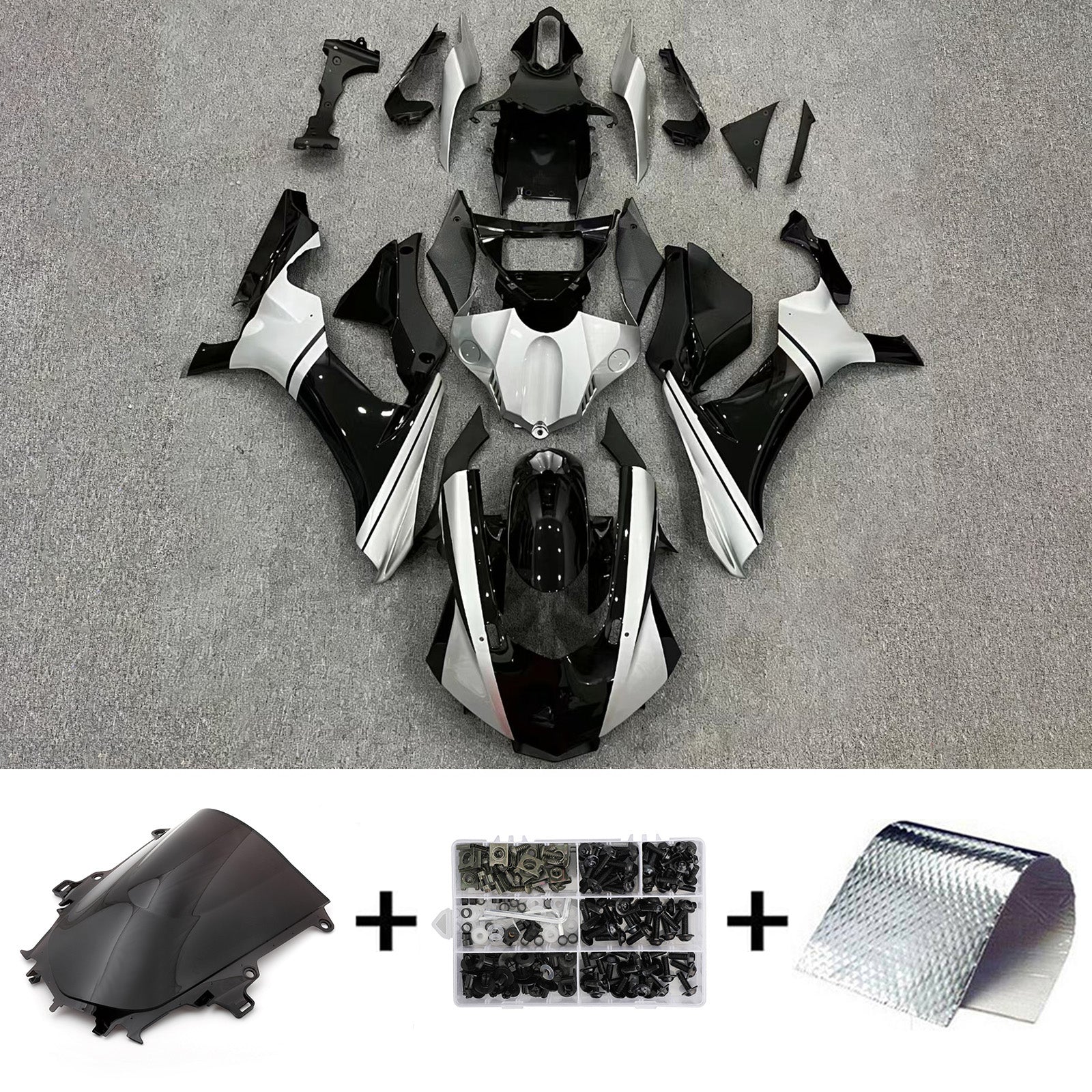Amotopart Kit carena Yamaha YZF 1000 R1 2015-2019 Argento lucido e nero