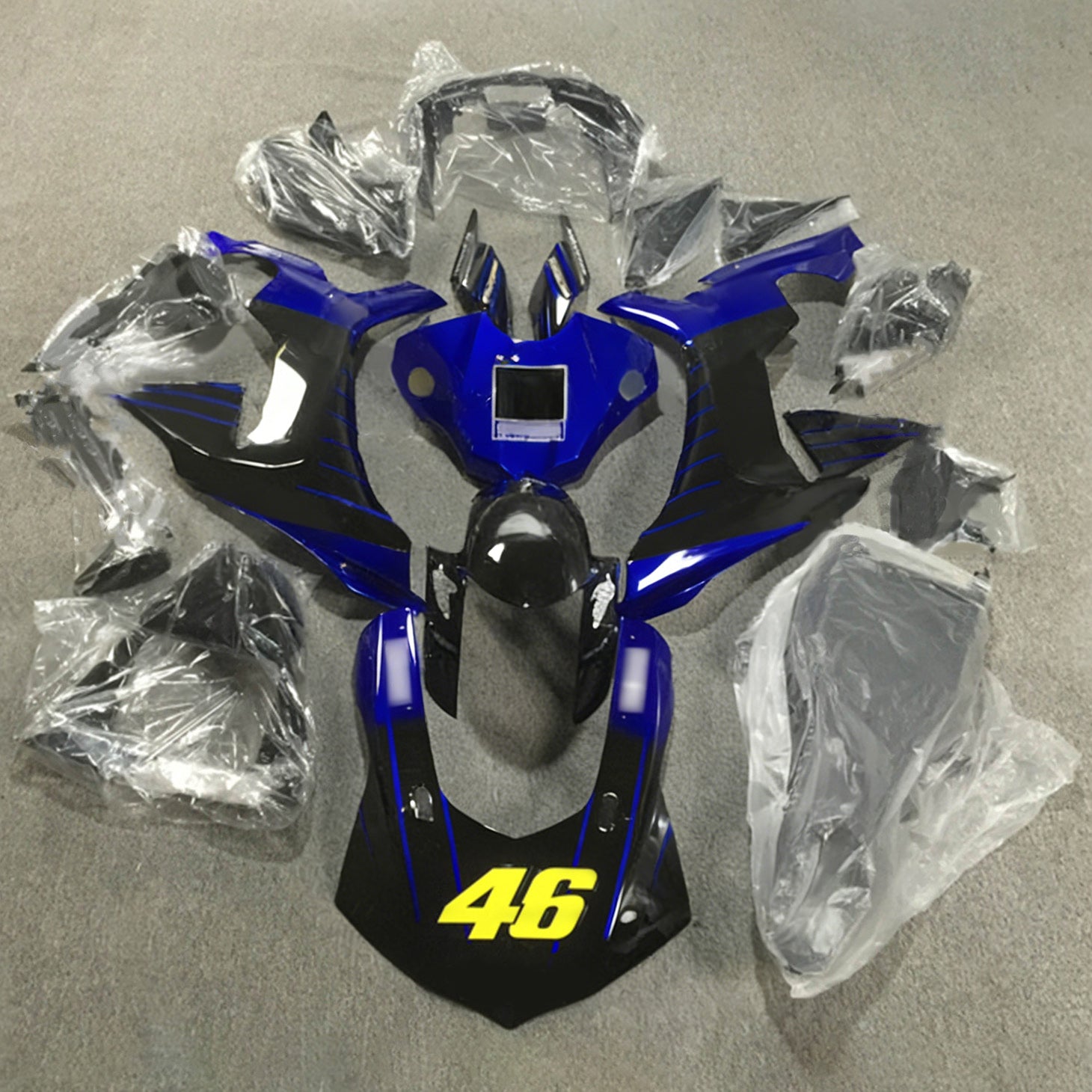 Amotopart Yamaha YZF 1000 R1 2015-2019 Monster Blue&Schwarzes Style1 Verkleidungsset