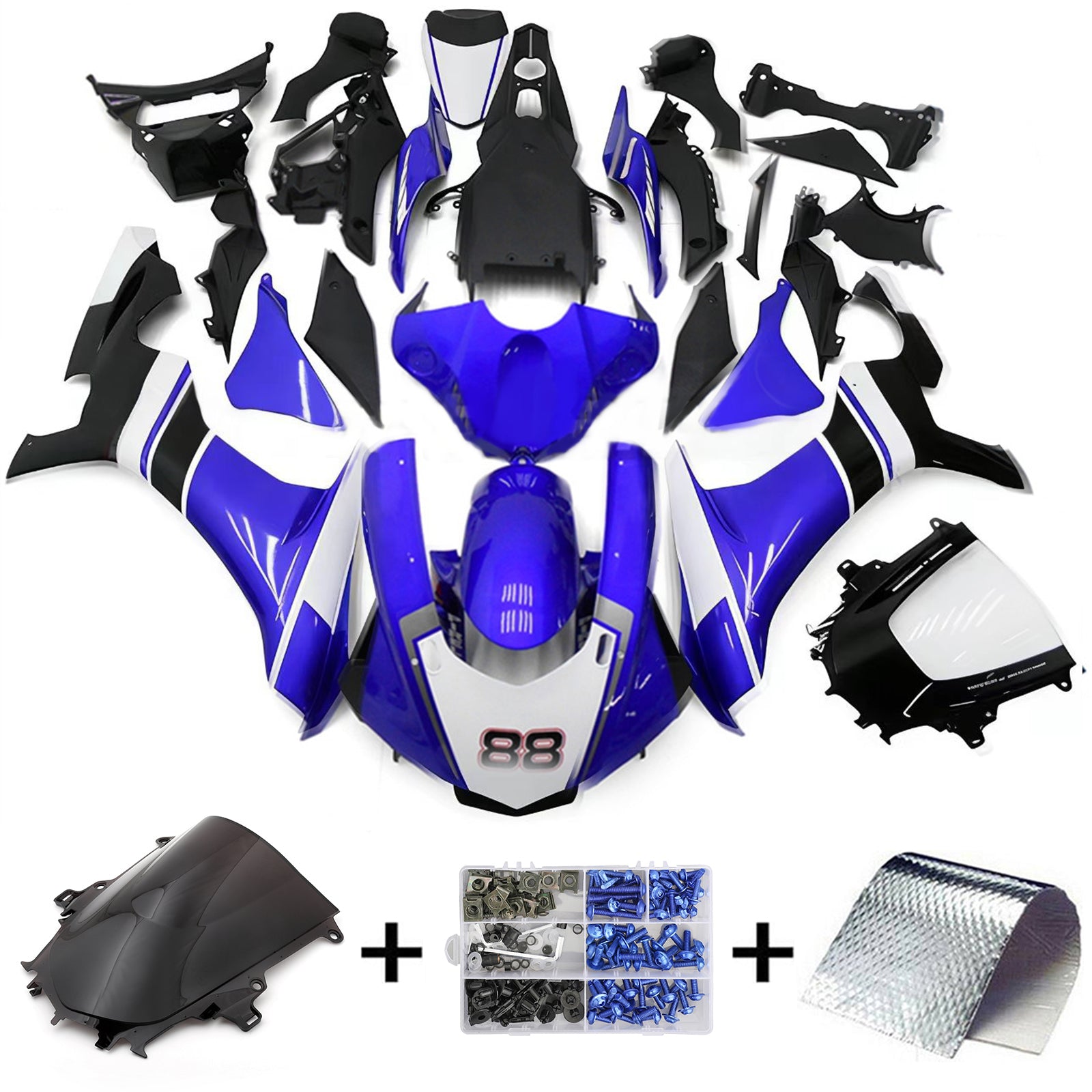 Amotopart Yamaha YZF 1000 R1 2015-2019 Blau&Wweiße Verkleidung mit Logo-Kit