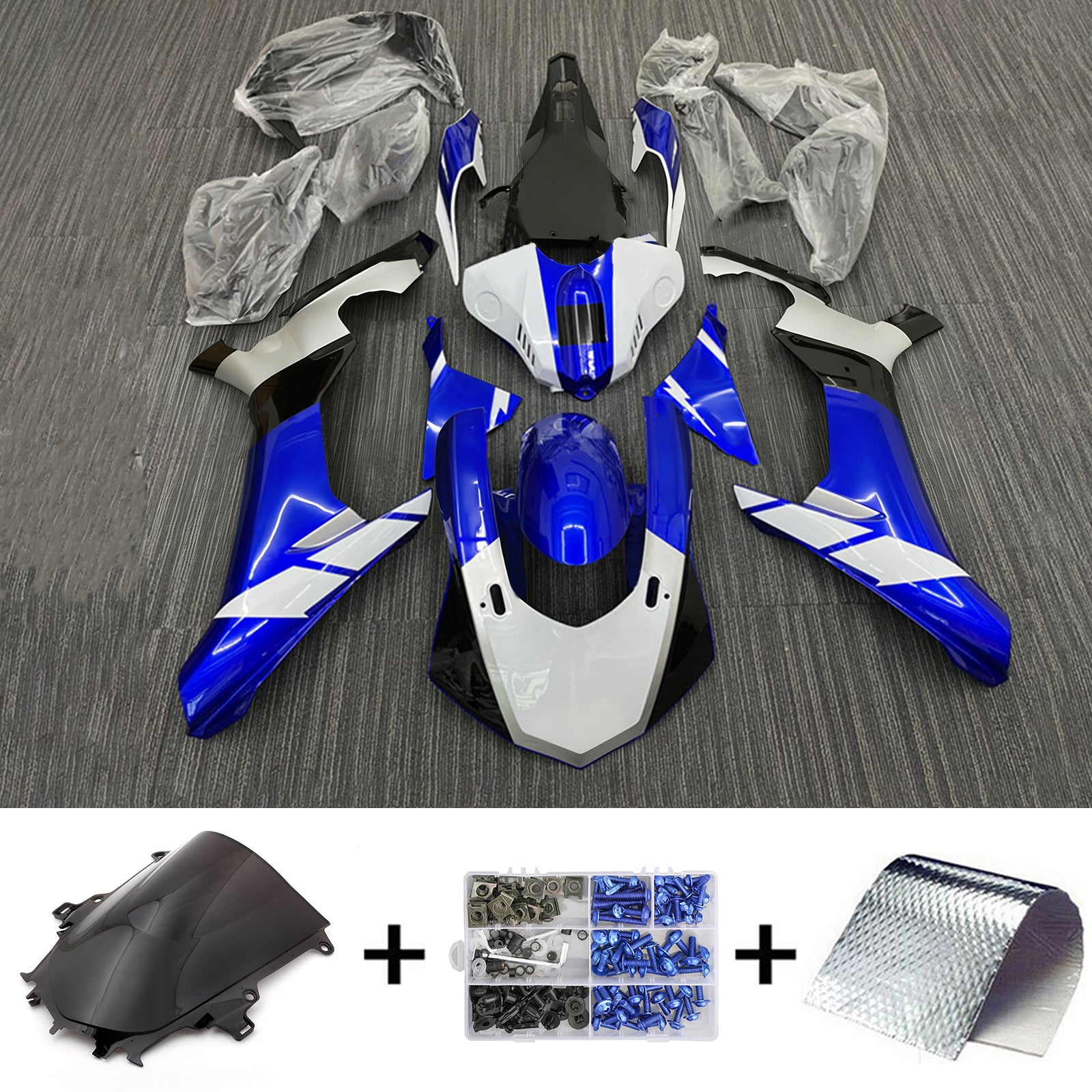 Amotopart Yamaha YZF 1000 R1 2015-2019 White&Blue Fairing Kit