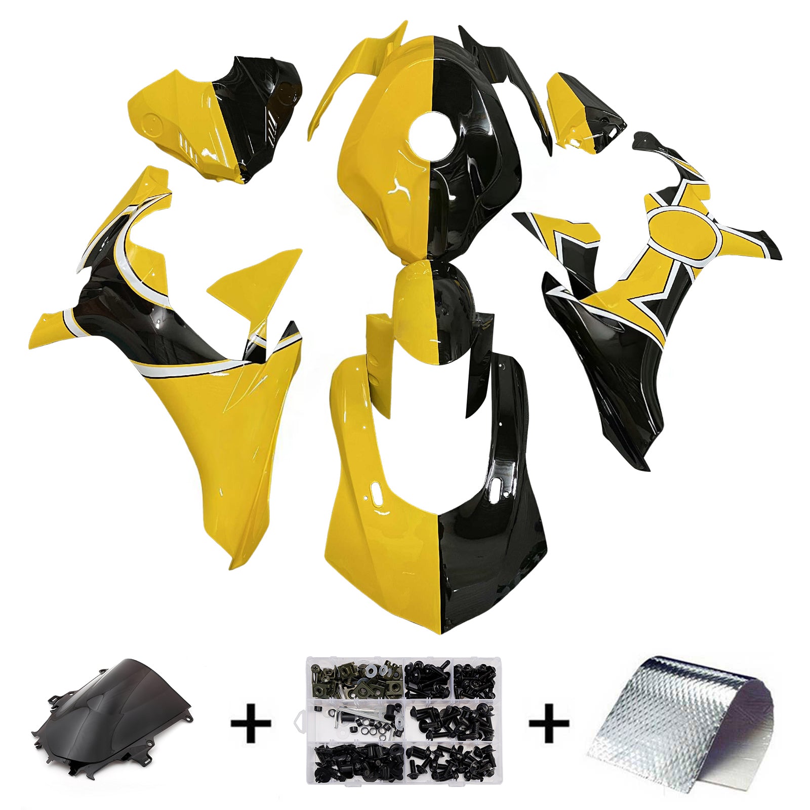 Amotopart 2015-2019 Yamaha  YZF-R1 Yellow & Black Fairing Kit
