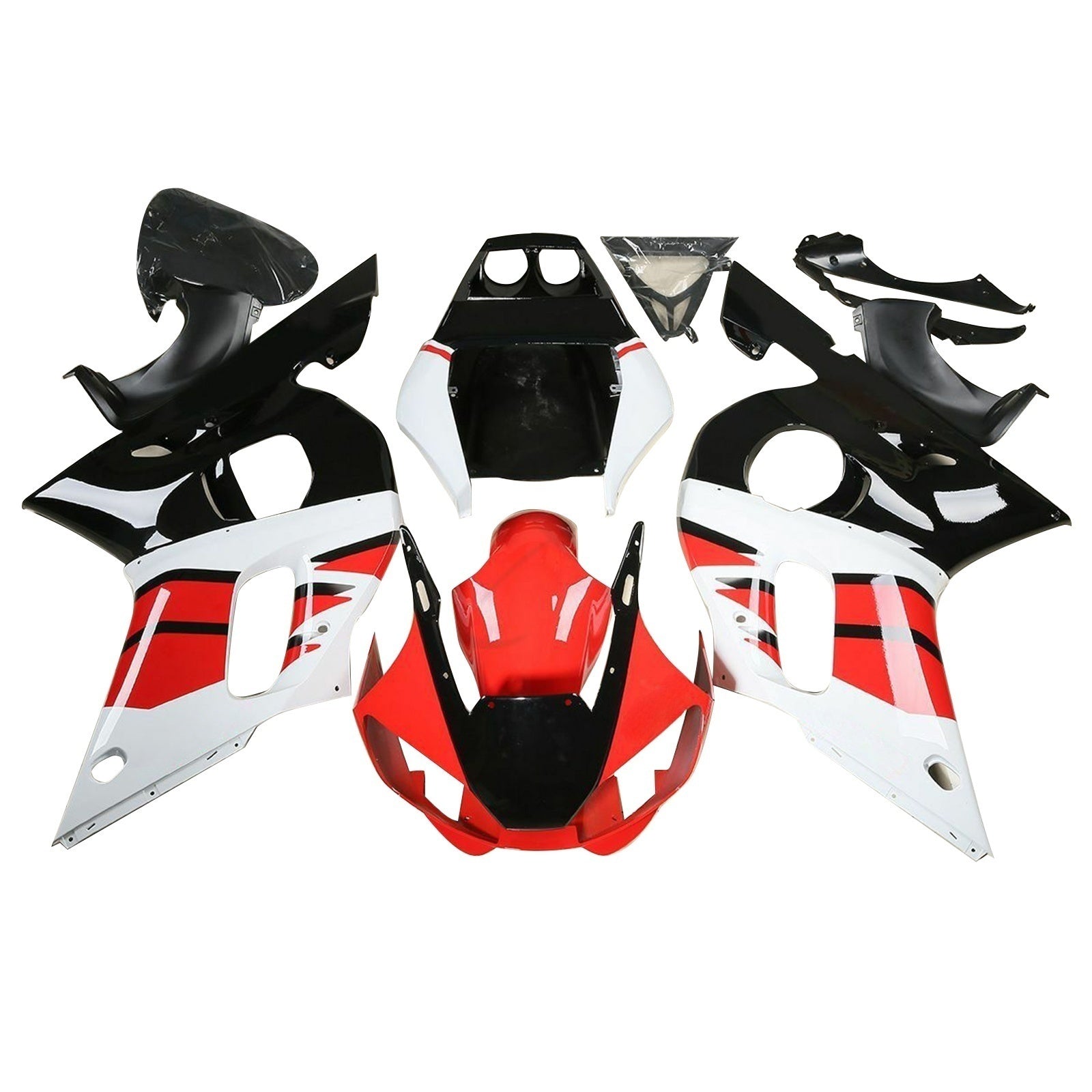 Amotopart 1998-2002 Yamaha YZF R6 Red-White-Black Fairing Kit
