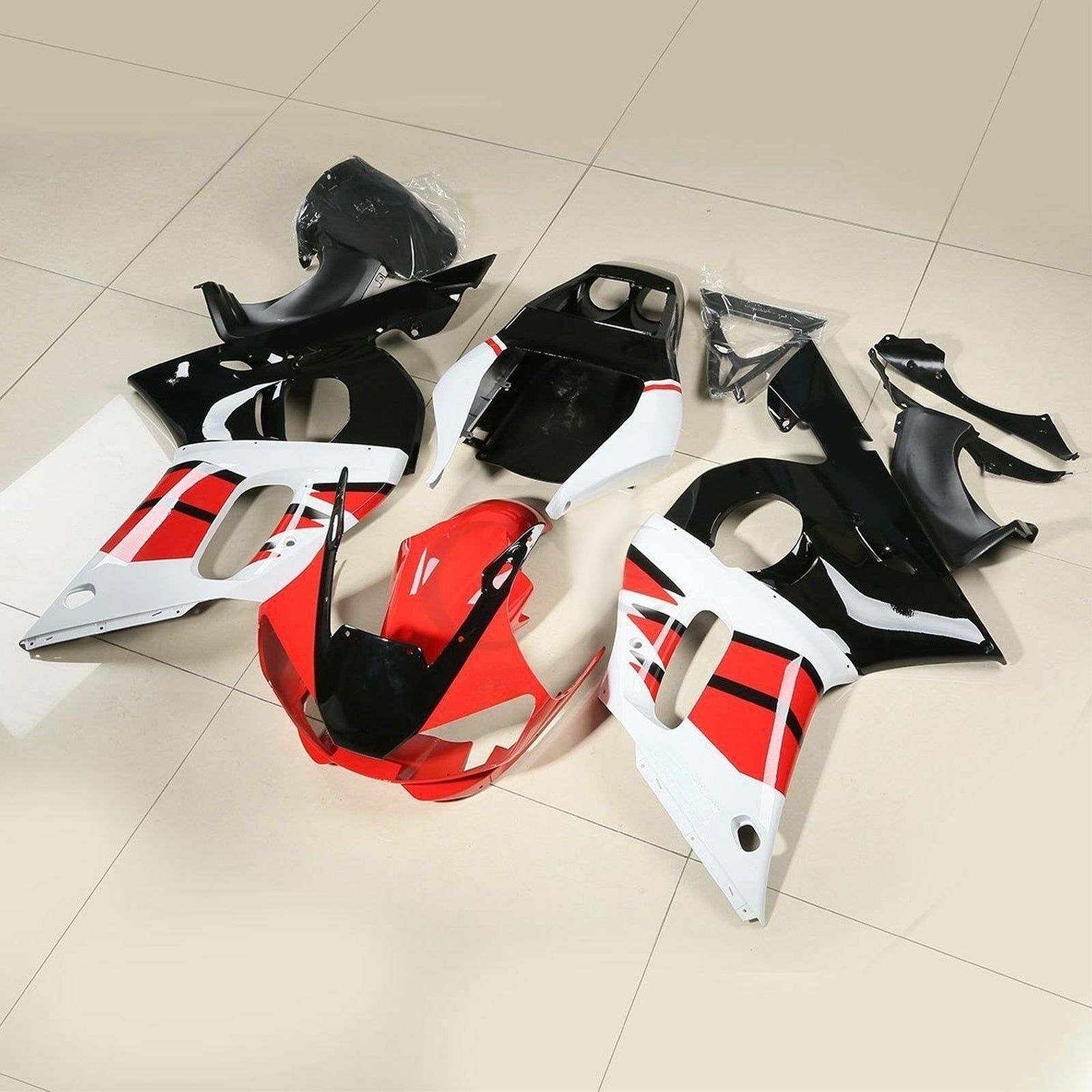 Amotopart 1998-2002 Yamaha YZF R6 Red-White-Black Fairing Kit