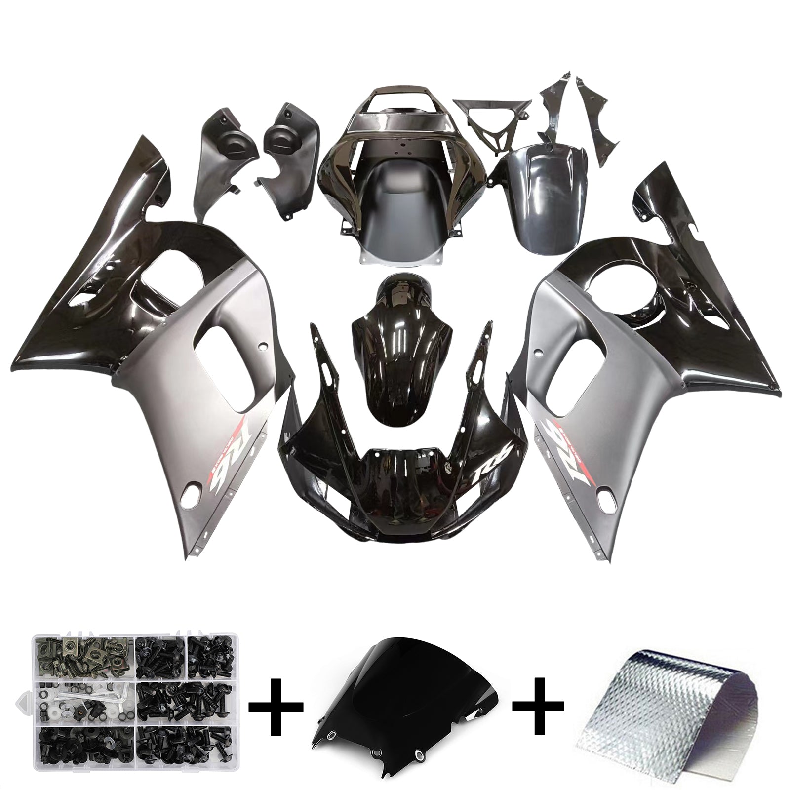 Amotopart 1998–2002 Yamaha YZF-R6 schwarzes Verkleidungsset