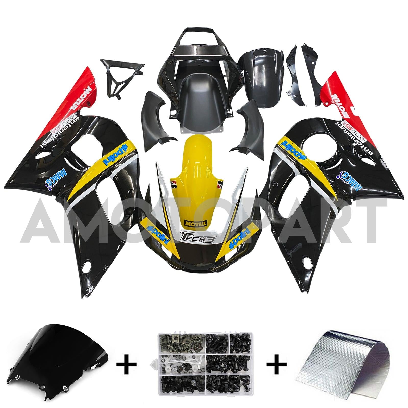Amotopart Yamaha YZF 600 R6 1998-2002 Black&Yellow Fairing Kit