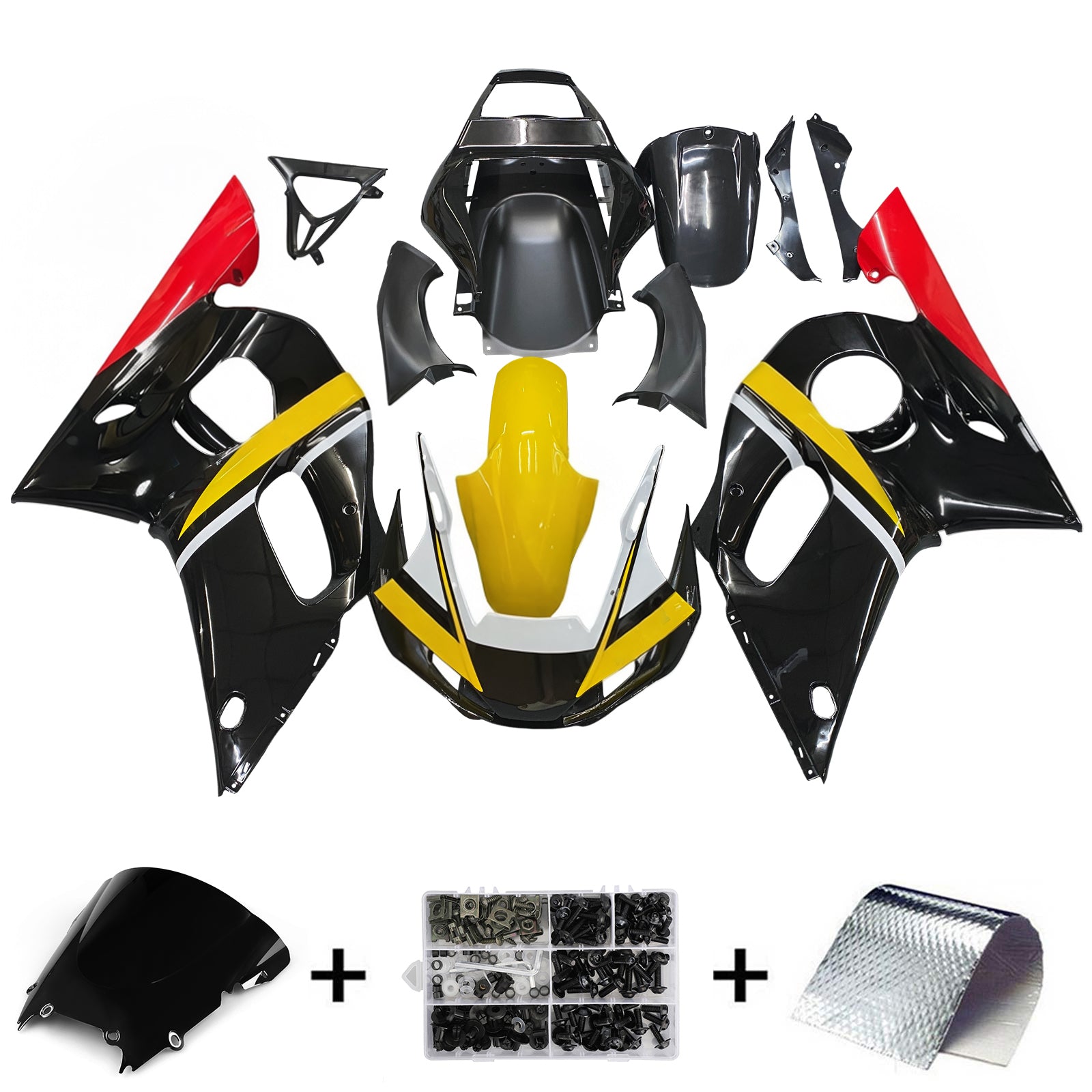 Amotopart Yamaha YZF 600 R6 1998-2002 Black & Yellow Fairing Kit
