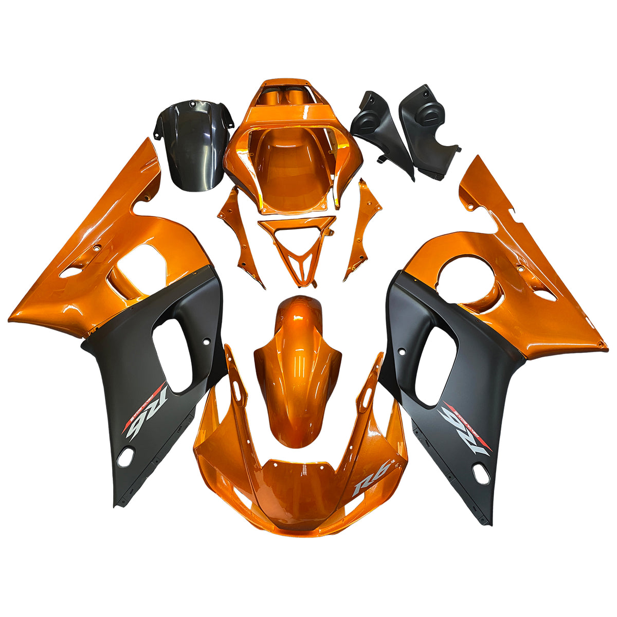 Amotopart Yamaha YZF 600 R6 1998-2002 Kit de carénage orange foncé et noir