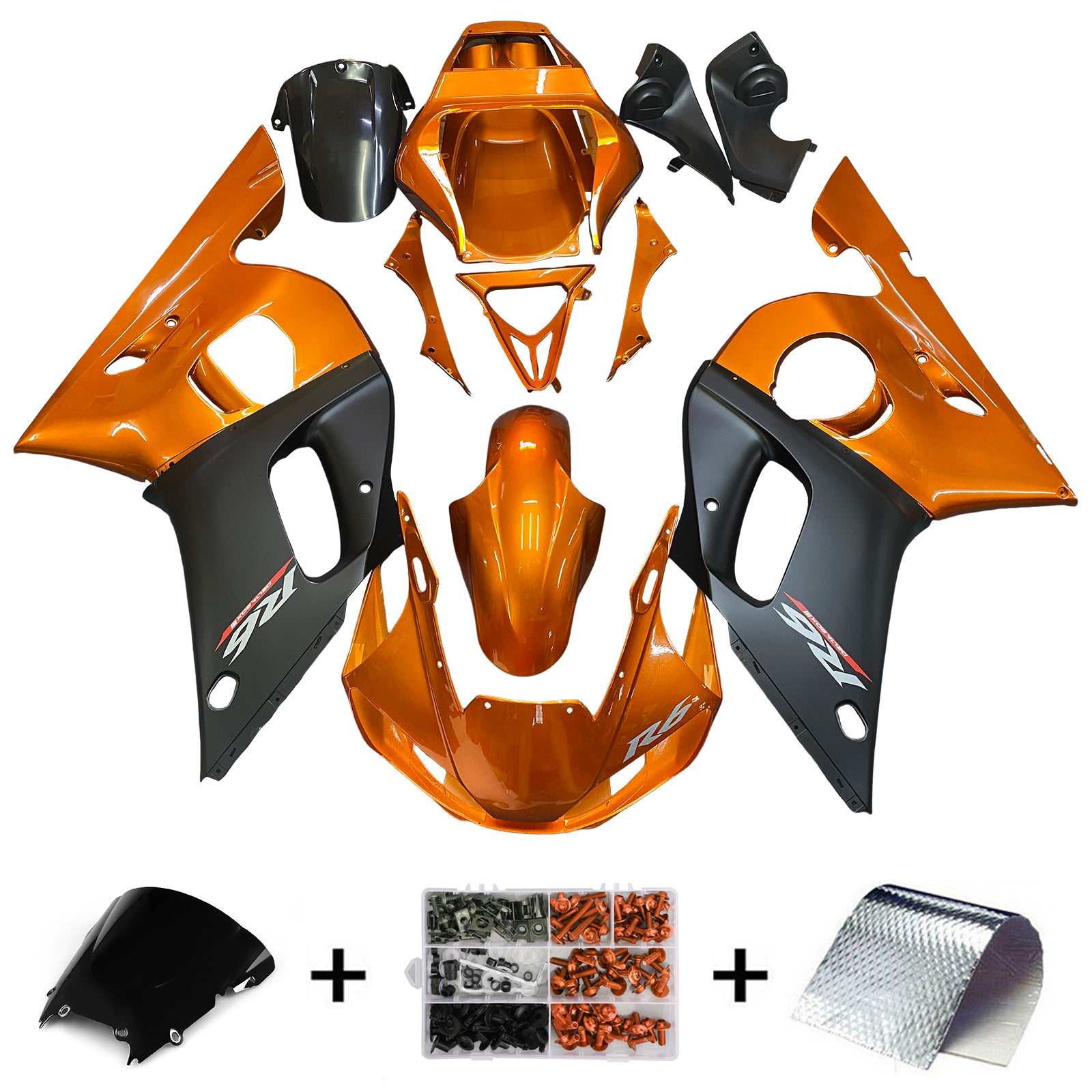 Amotopart Yamaha YZF 600 R6 1998-2002 Kit de carenado naranja oscuro y negro