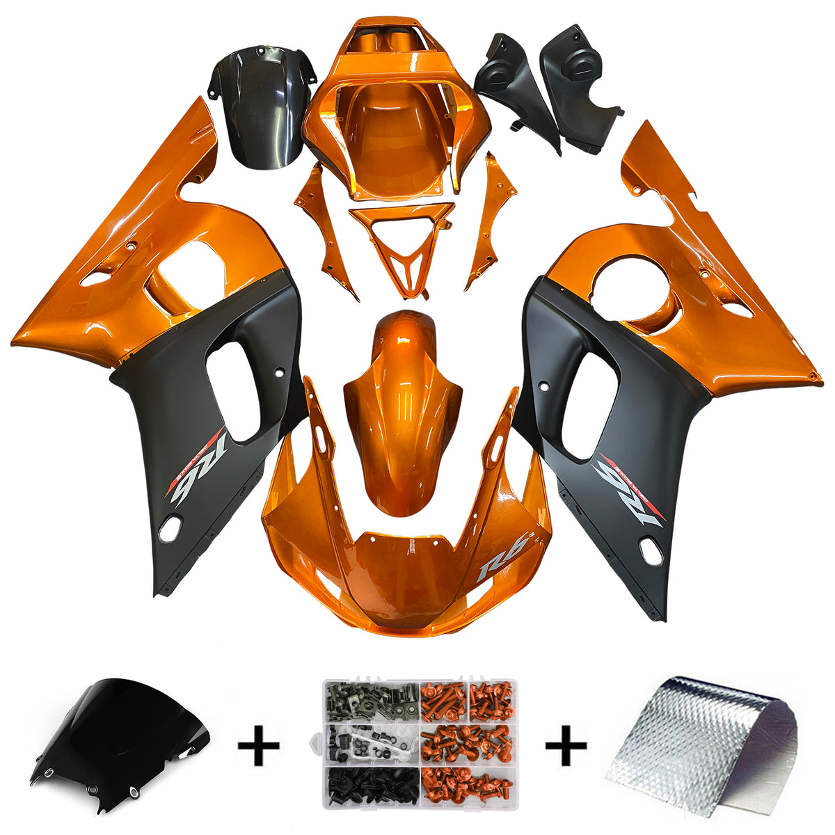 Amotopart Yamaha YZF 600 R6 1998-2002 Kit de carénage orange foncé et noir