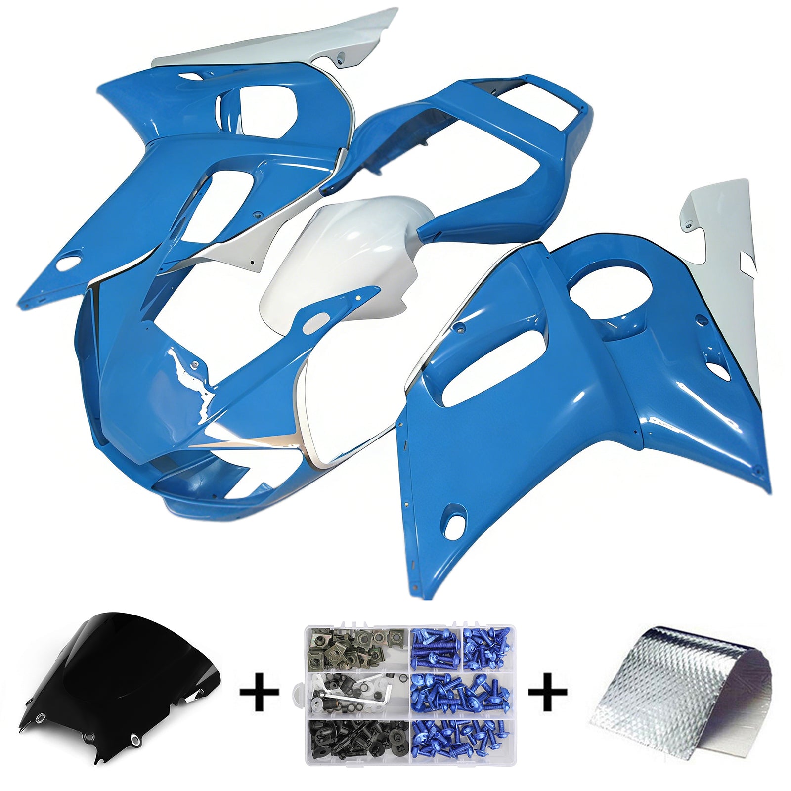 Amotopart 1998-2002 Yamaha YZF 600 R6 Azul y Blanco Style1 Kit de carenado