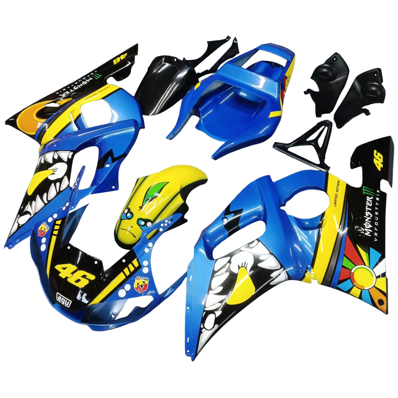 Amotopart 1998-2002 Yamaha YZF 600 R6 Blau&Yellow Monster Verkleidungssatz