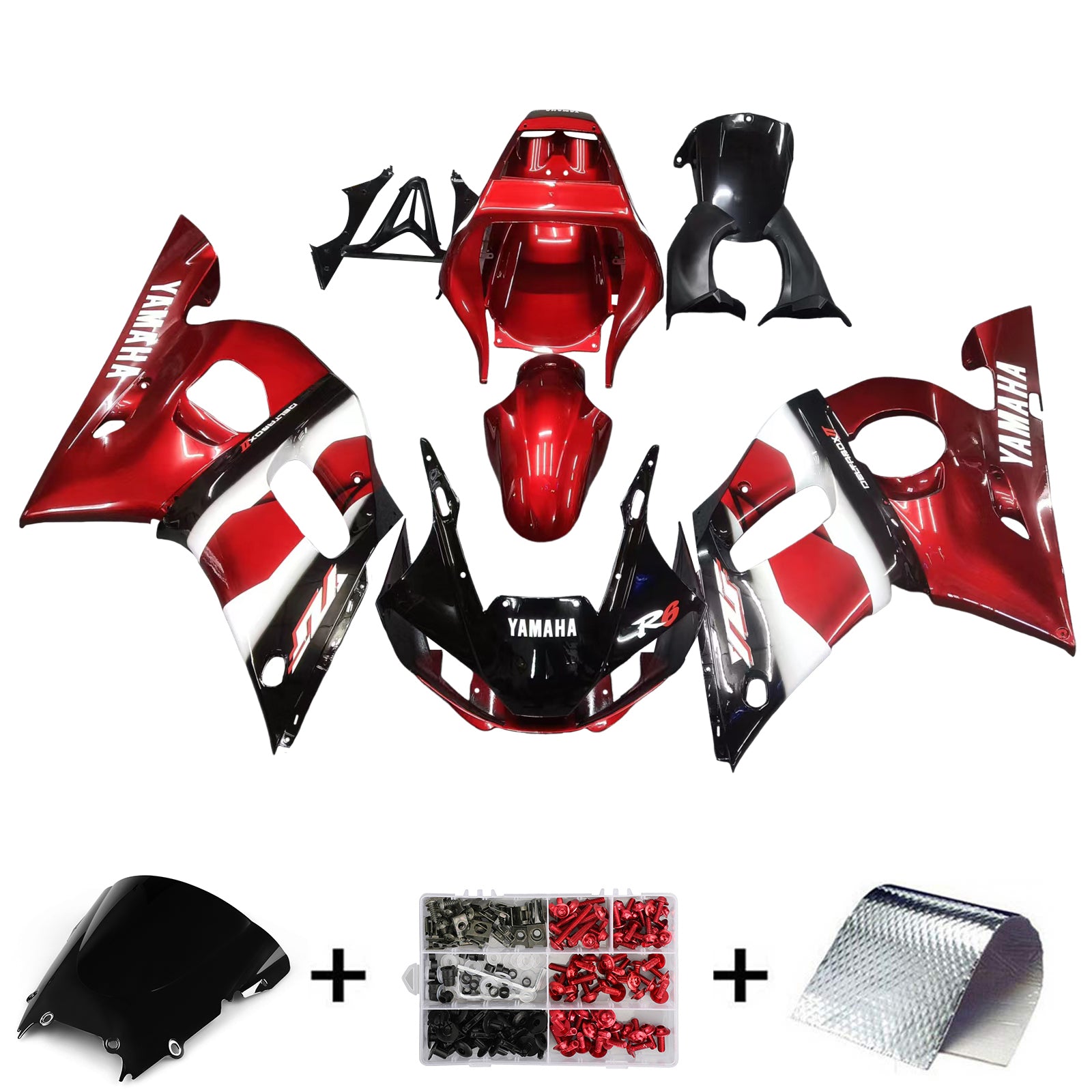 Amotopart Yamaha 1998-2002 YZF 600 R6 rojo con kit de carenado blanco negro