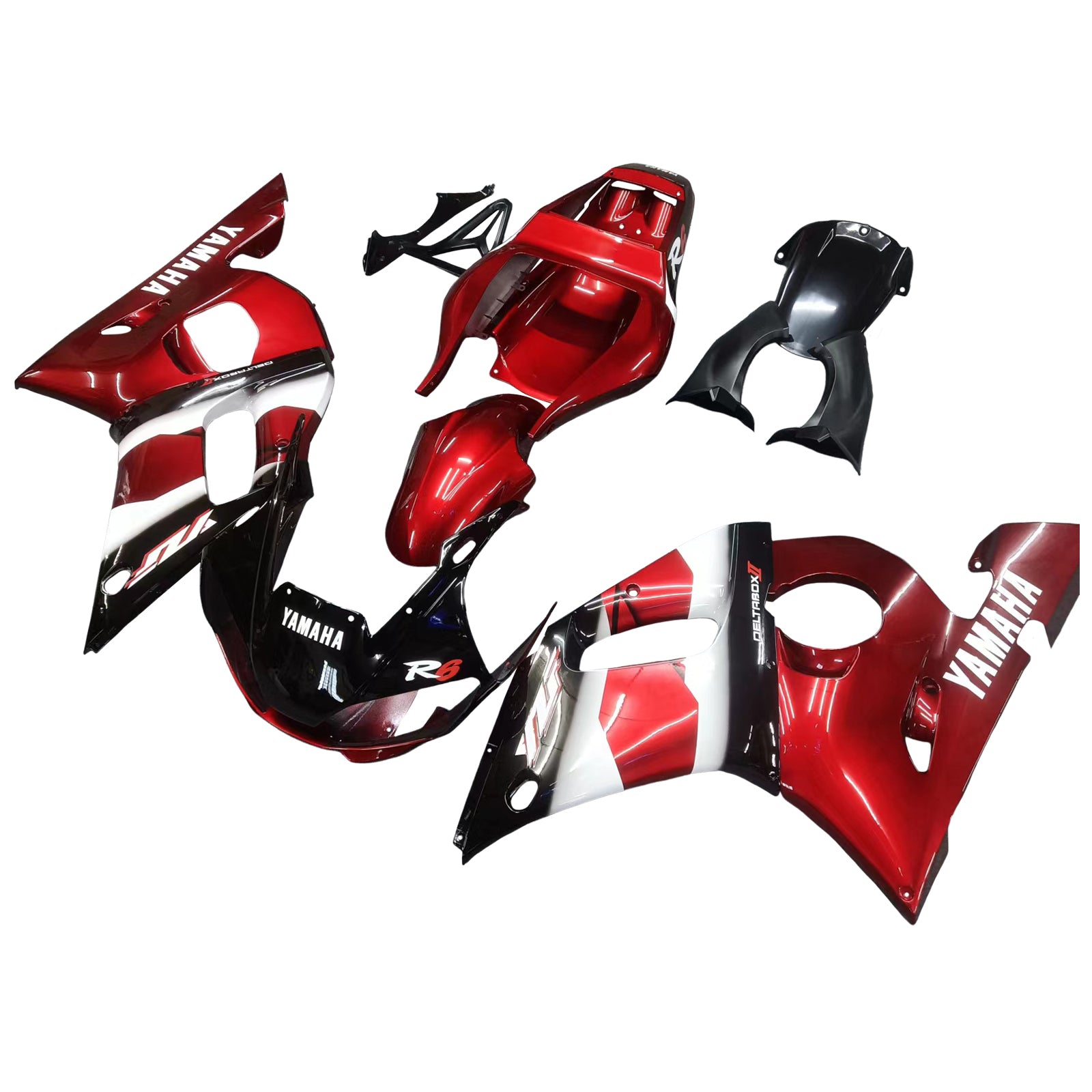 Amotopart Yamaha 1998–2002 YZF 600 R6 Rot mit schwarz-weißem Verkleidungsset