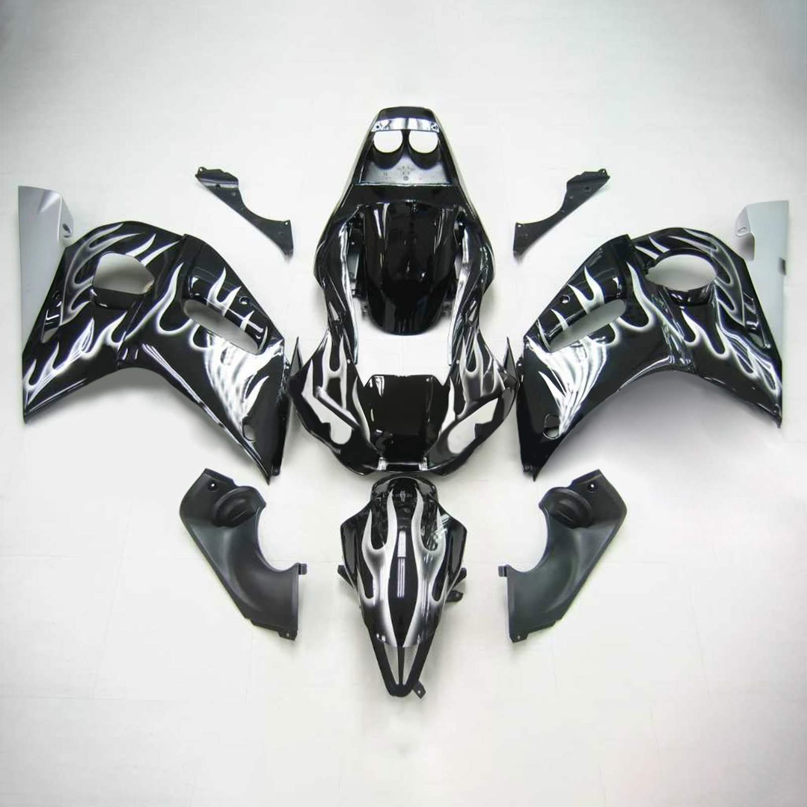Amotopart Yamaha 1998-2002 YZF 600 R6 Black Sliver Fairing Kit