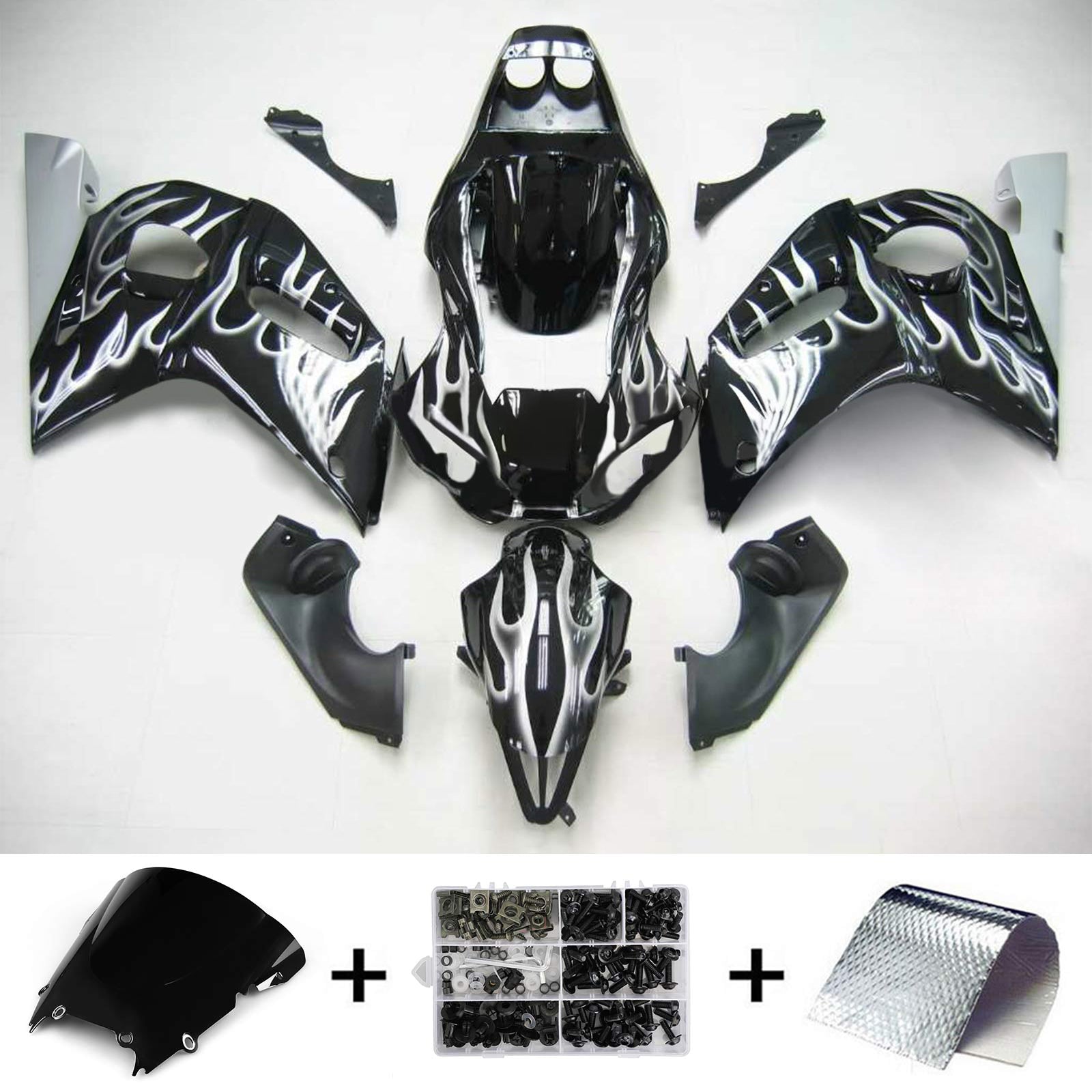 Amotopart Yamaha 1998-2002 YZF 600 R6 Black Sliver Fairing Kit