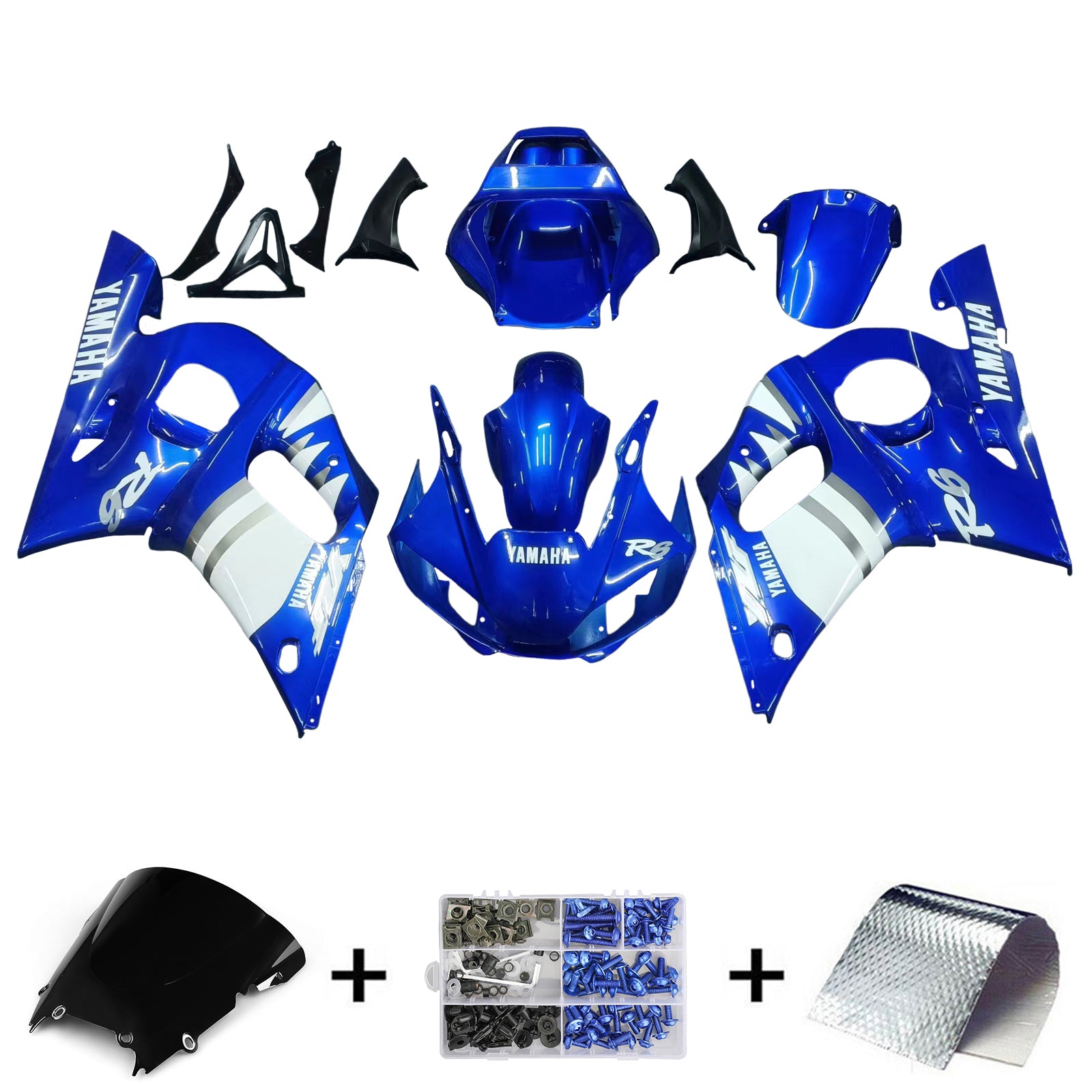 Amotopart ヤマハ 1998-2002 YZF 600 R6 ブルー ミックス ホワイト フェアリング キット