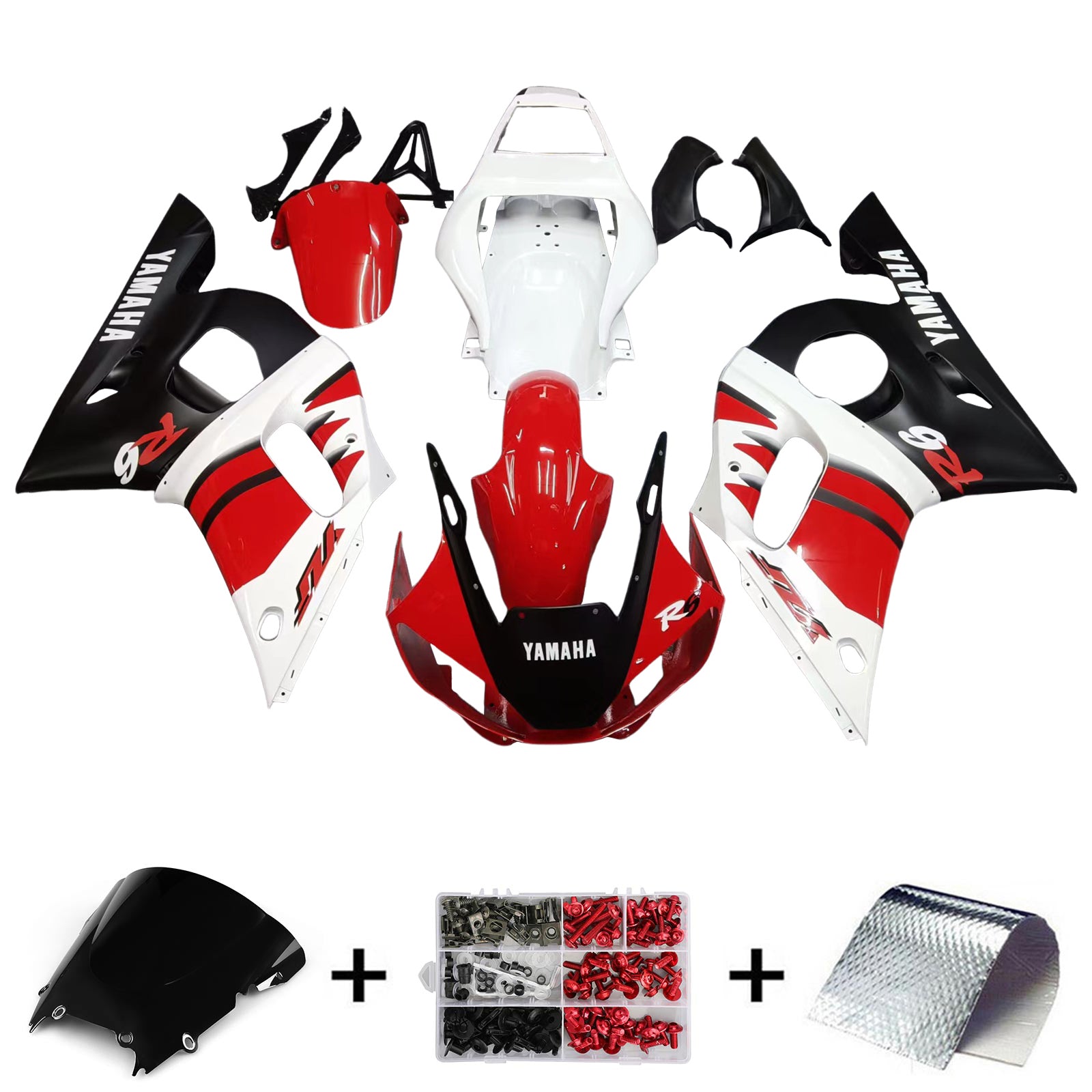 Amotopart Yamaha 1998–2002 YZF 600 R6 Rot Schwarz Weiß Verkleidungsset