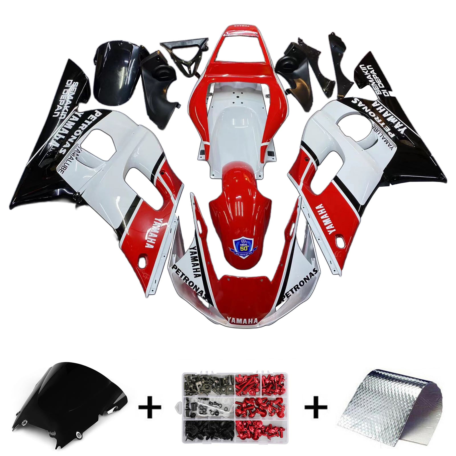 Amotopart Yamaha 1998–2002 YZF 600 R6 Weiß Schwarz Rot Verkleidungsset