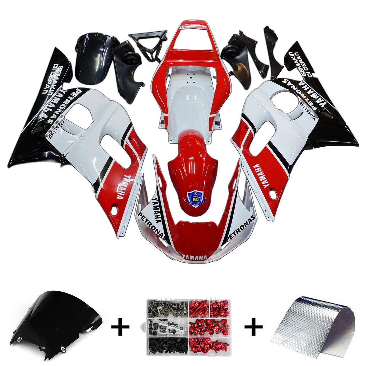 Amotopart Yamaha 1998-2002 YZF 600 R6 Kit de carénage blanc noir rouge