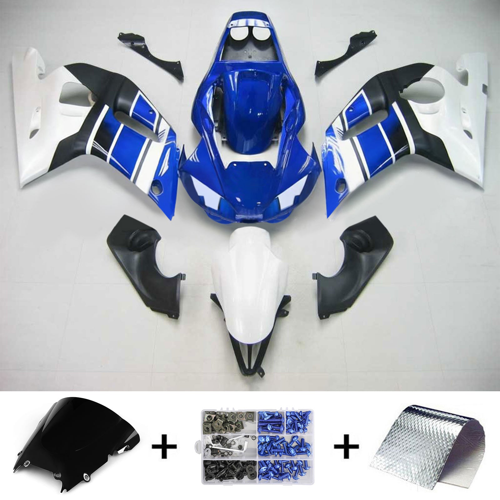 Amotopart Yamaha 1998-2002 YZF 600 R6 Kit de carenado azul negro