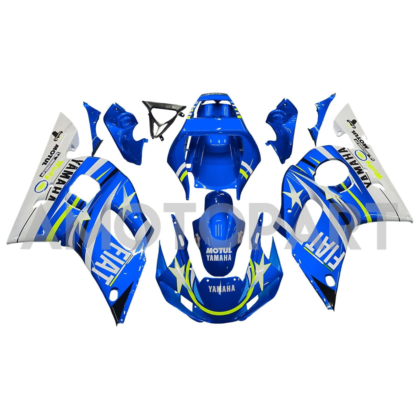 Amotopart Yamaha 1998-2002 YZF 600 R6 Blau mit weißem Sternverkleidungskit