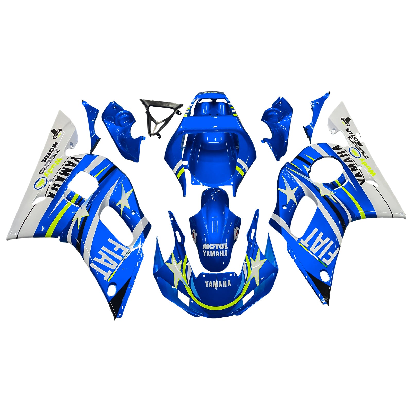 Amotopart Yamaha 1998-2002 YZF 600 R6 Blu Con Kit Carena Stella Bianca