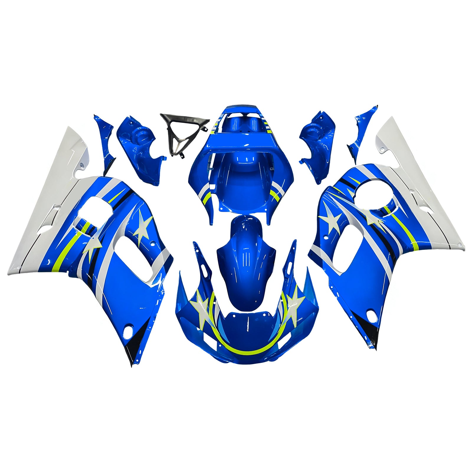 Amotopart Yamaha 1998-2002 YZF 600 R6 Blue With White Star Fairing Kit