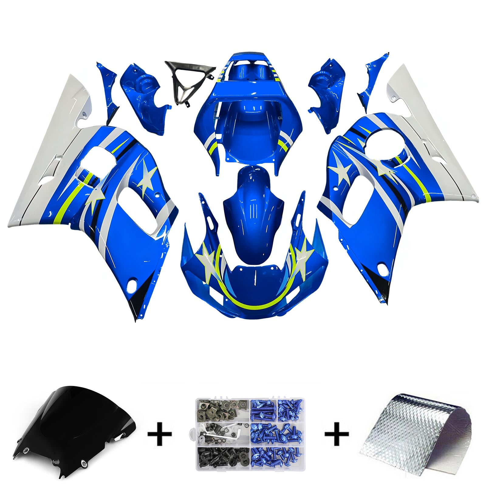 Amotopart Yamaha 1998-2002 YZF 600 R6 Blue With White Star Fairing Kit