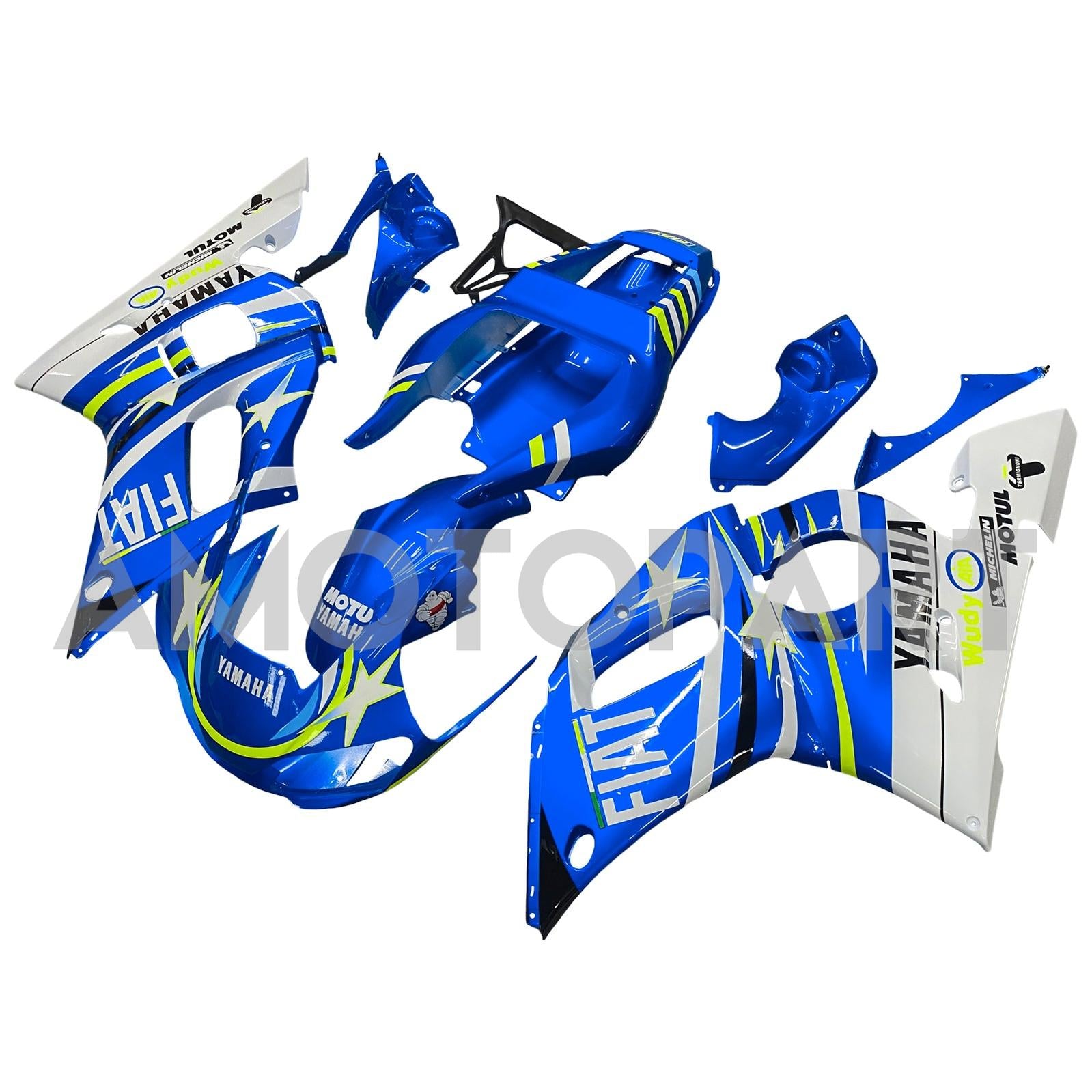 Amotopart Yamaha 1998-2002 YZF 600 R6 Blau mit weißem Sternverkleidungskit