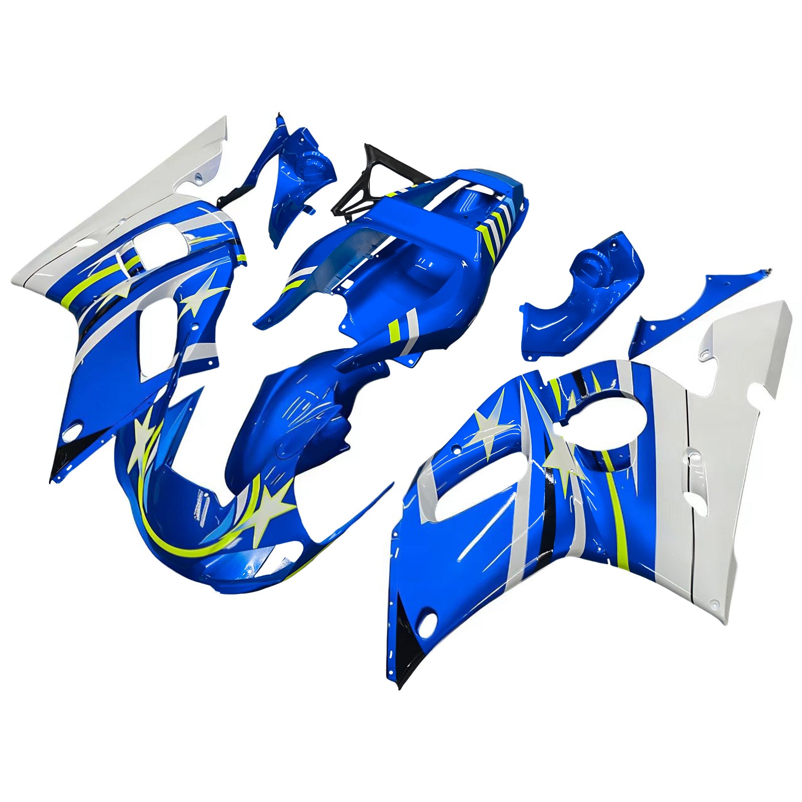 Amotopart Yamaha 1998-2002 YZF 600 R6 Azul com kit de carenagem de estrela branca