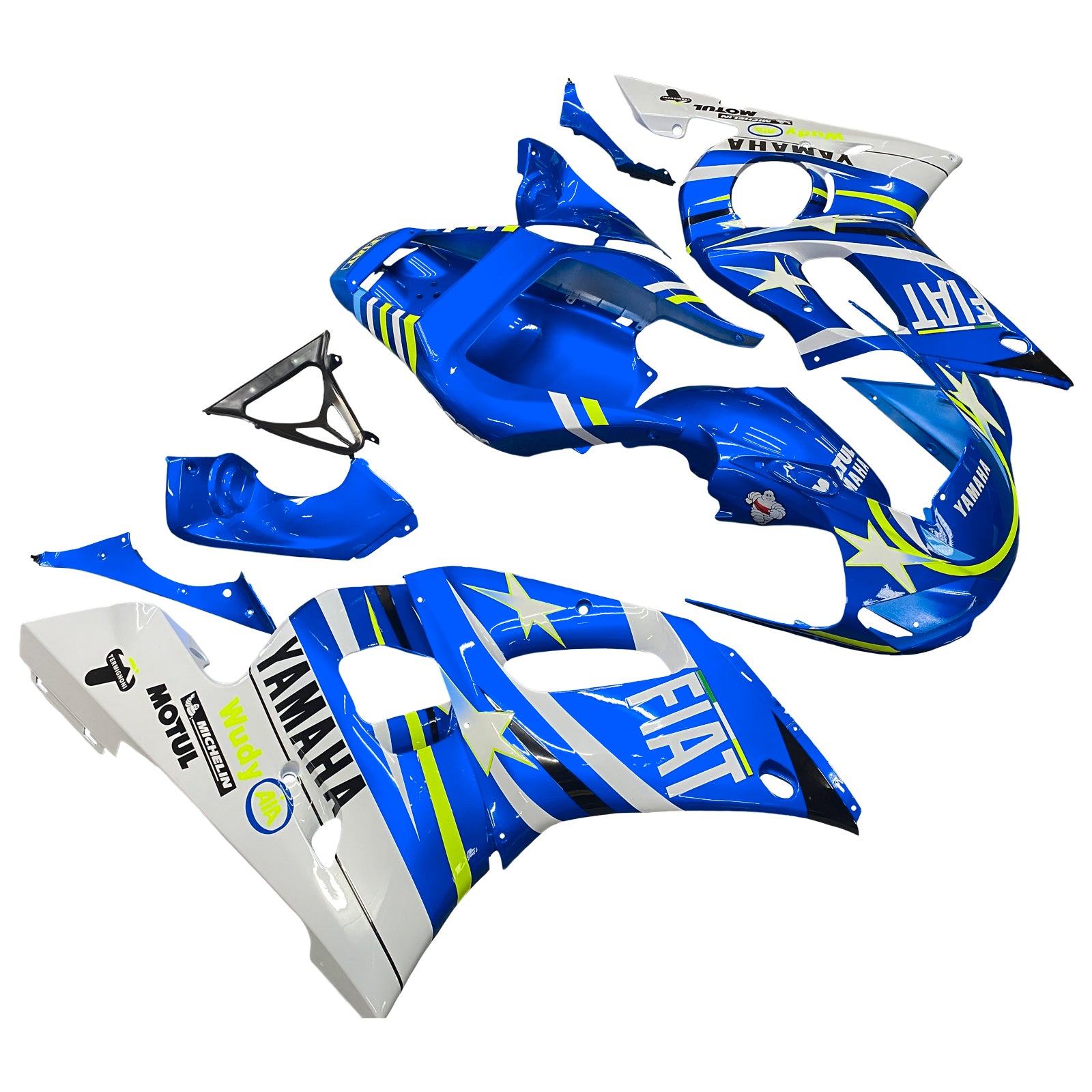 Amotopart Yamaha 1998-2002 YZF 600 R6 Blue With White Star Fairing Kit