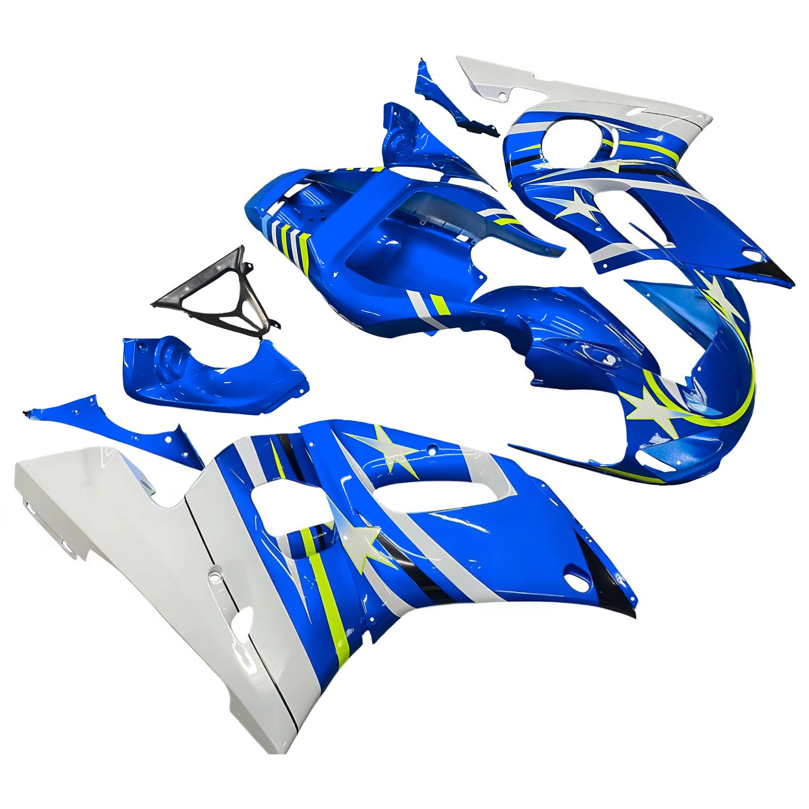 Amotopart Yamaha 1998-2002 YZF 600 R6 Azul com kit de carenagem de estrela branca