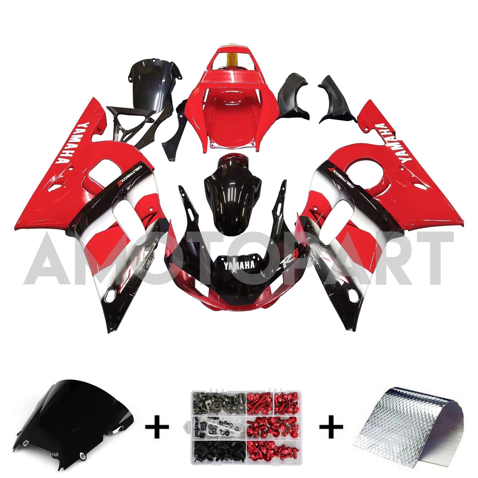 Amotopart Yamaha 1998-2002 YZF 600 R6 Red Black Fairing Kit