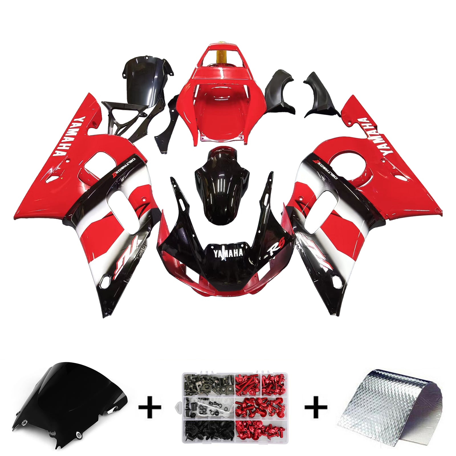 Amotopart Yamaha 1998-2002 YZF 600 R6 Red Black Fairing Kit