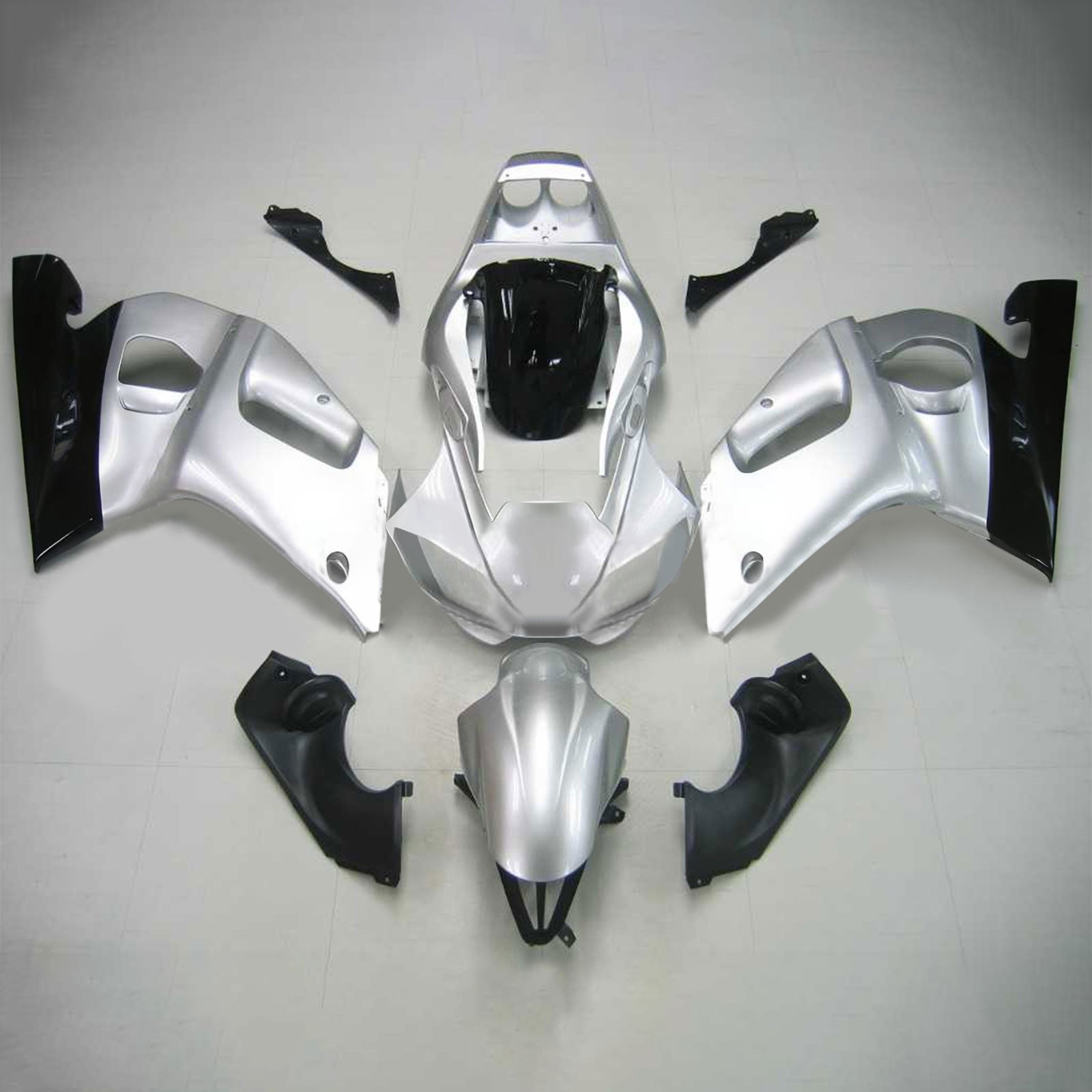Amotopart Yamaha 1998-2002 YZF 600 R6 Kit de carenado negro plateado