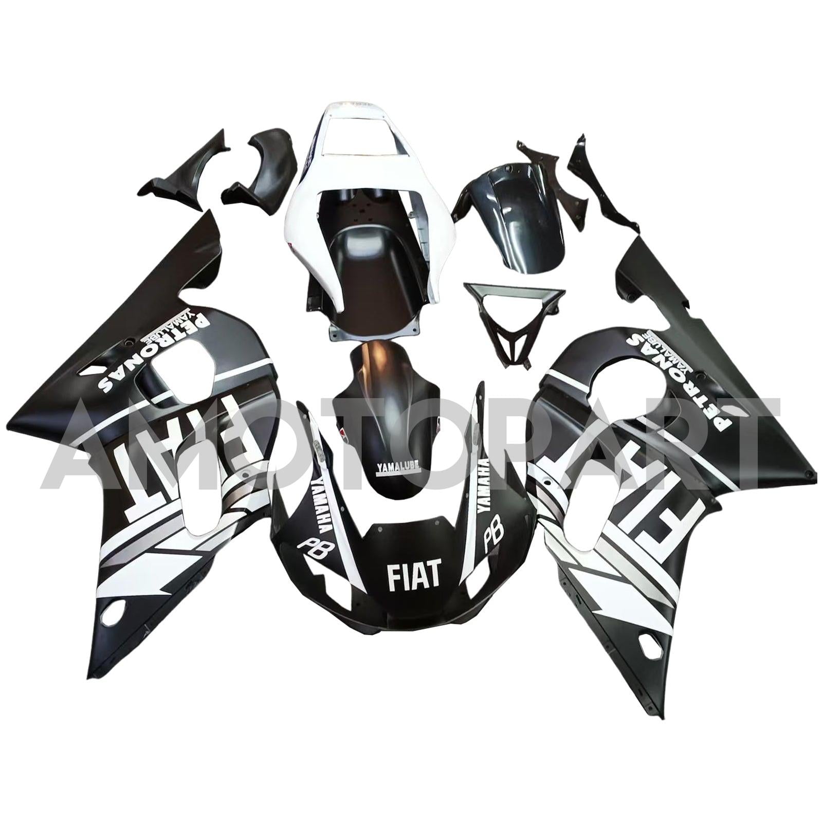 Amotopart Yamaha 1998-2002 YZF 600 R6 Matte Black White Fairing Kit