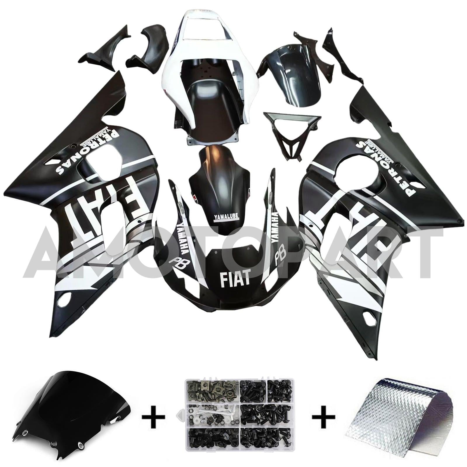 Amotopart Yamaha 1998-2002 YZF 600 R6 Matte Black White Fairing Kit
