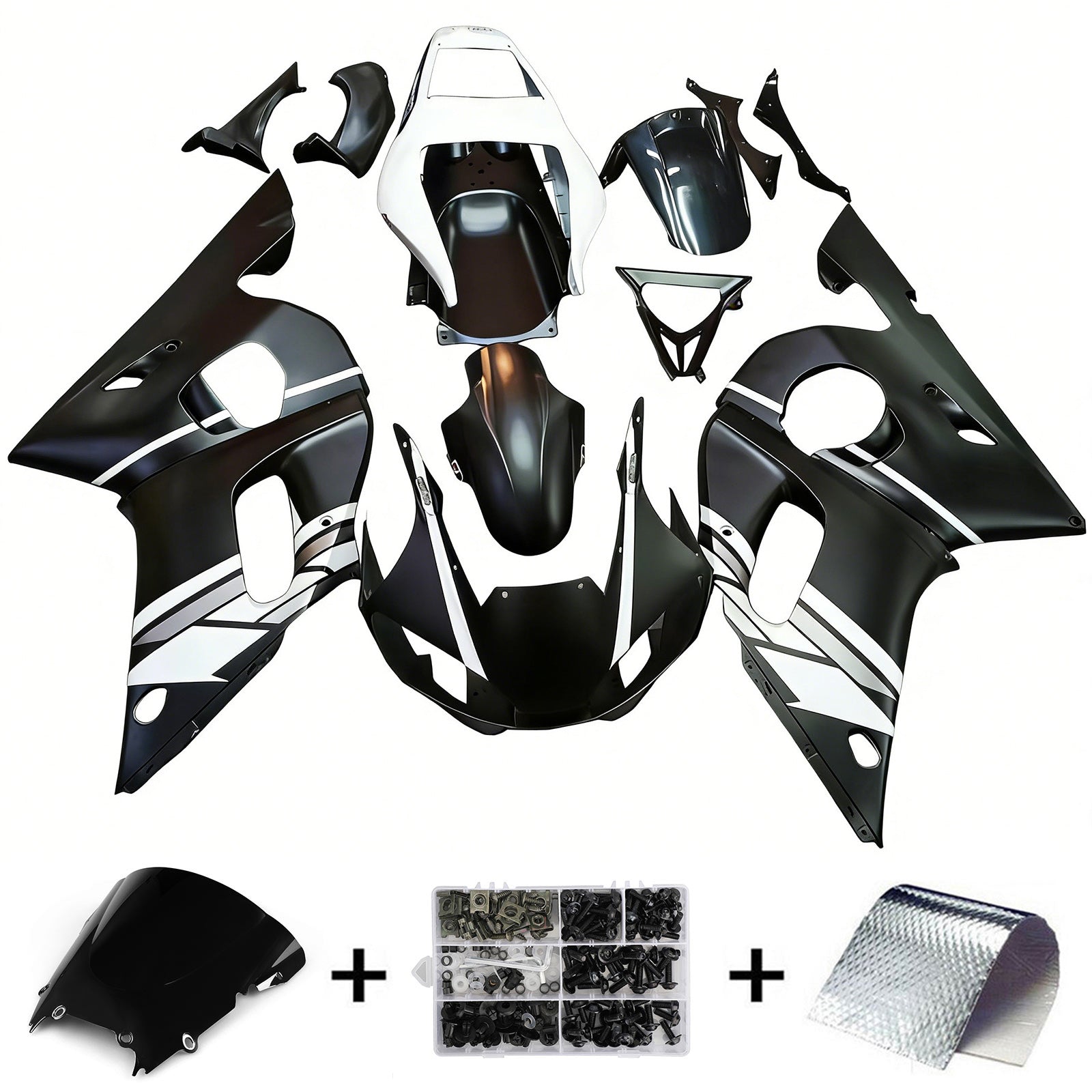 Amotopart Yamaha 1998-2002 YZF 600 R6 Matte Black White Fairing Kit