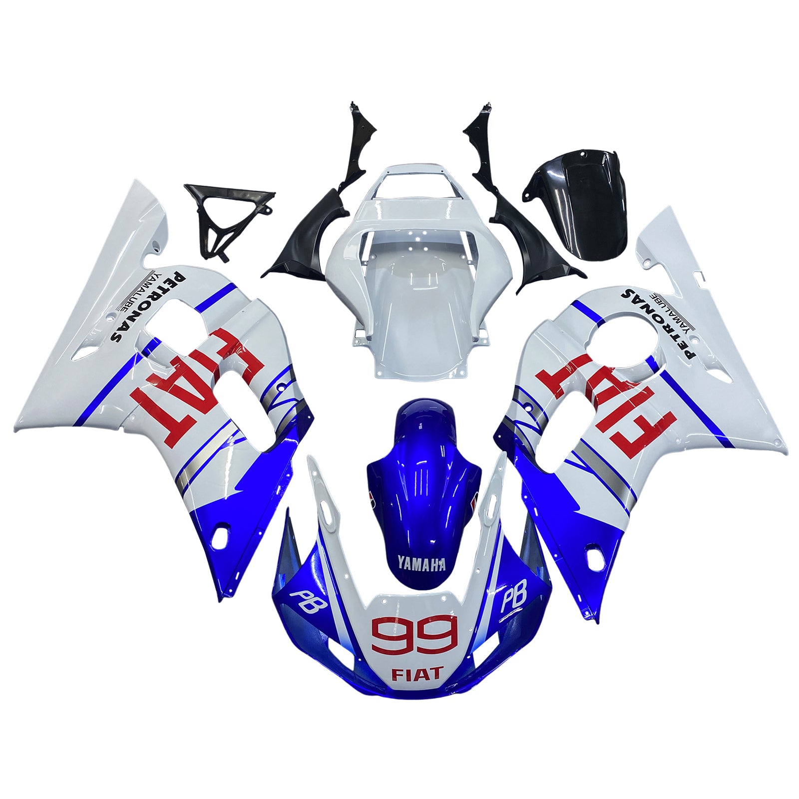 Amotopart Yamaha 1998-2002 YZF 600 R6 Blue Mix White Fairing Kit